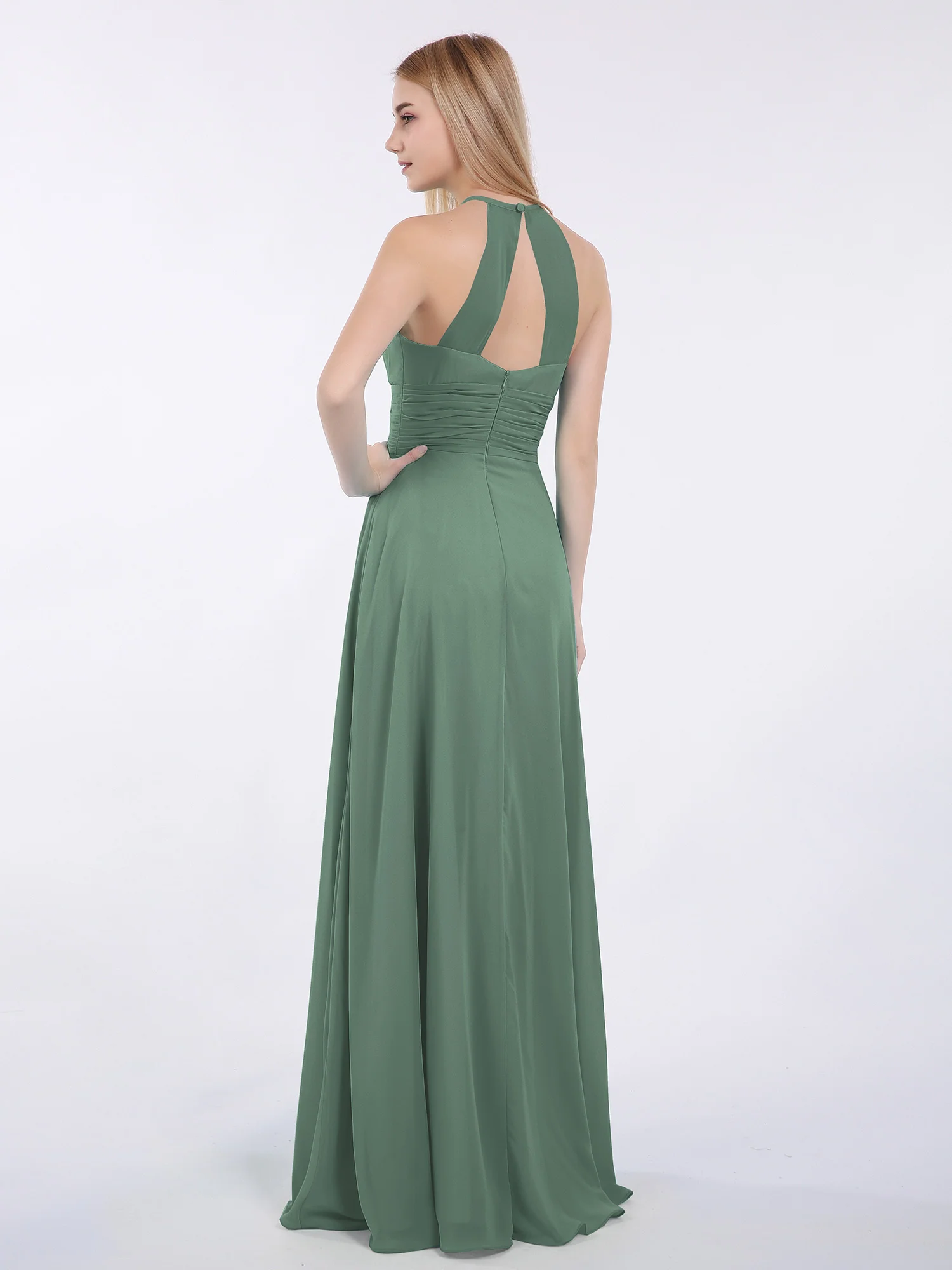 Halter Chiffon Maxi Dress of Bridesmaid Eucalyptus - Image 2