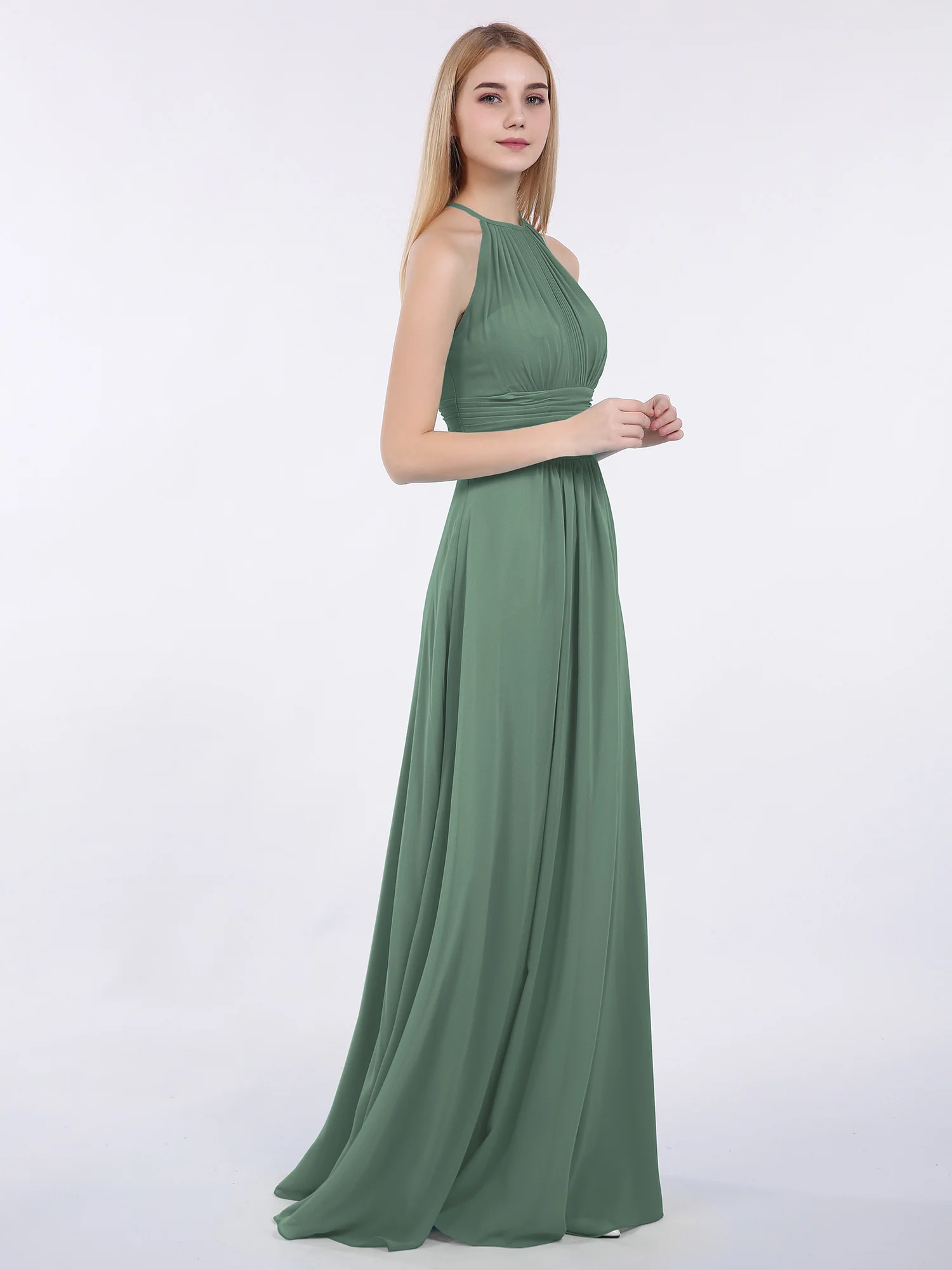 Halter Chiffon Maxi Dress of Bridesmaid Eucalyptus - Image 3