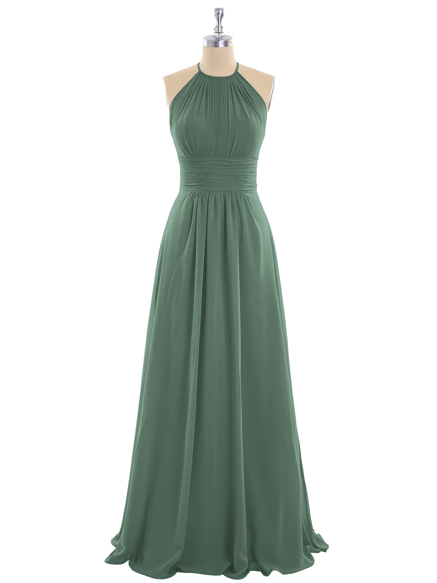 Halter Chiffon Maxi Dress of Bridesmaid Eucalyptus - Image 4