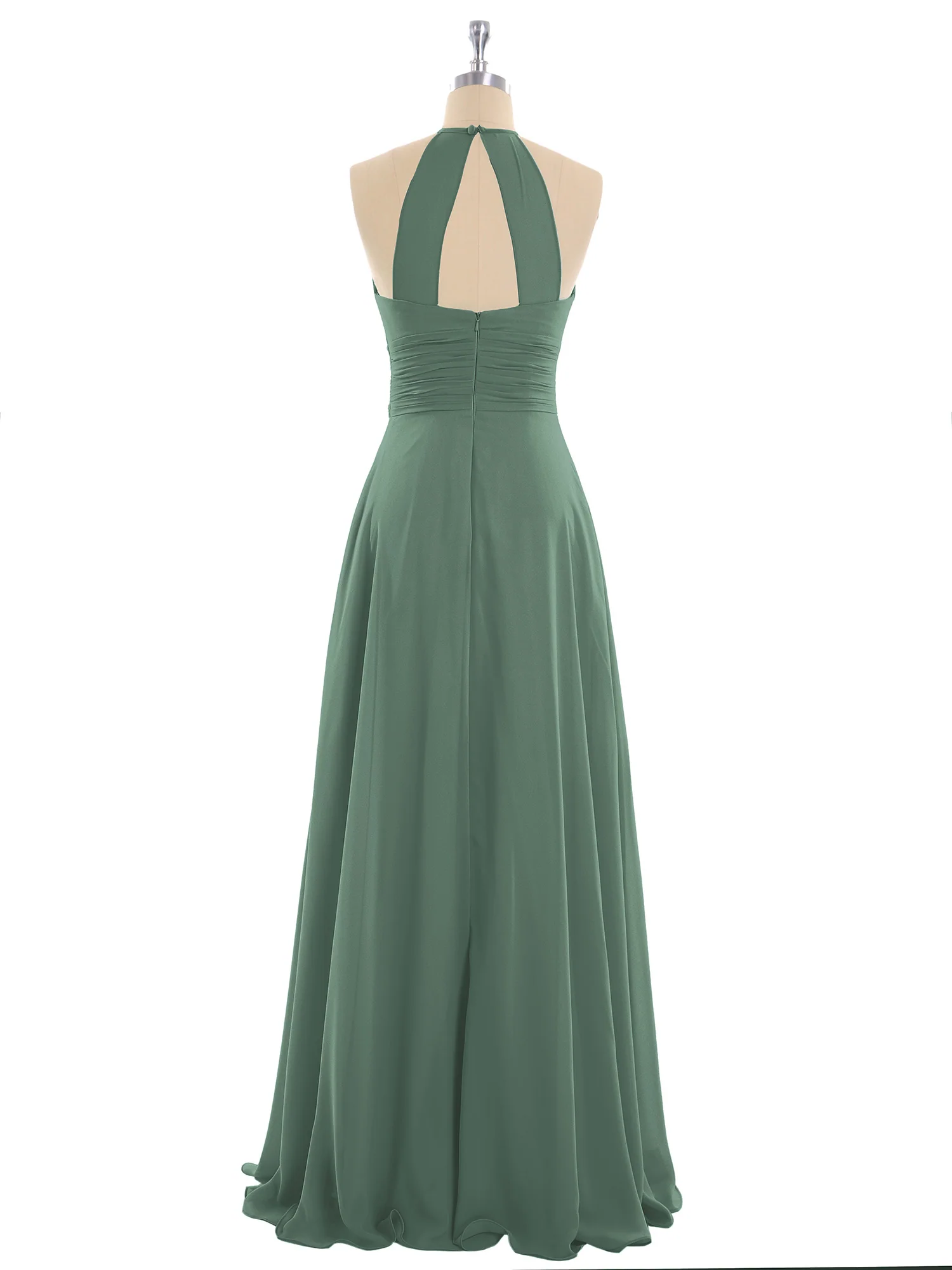 Halter Chiffon Maxi Dress of Bridesmaid Eucalyptus - Image 5