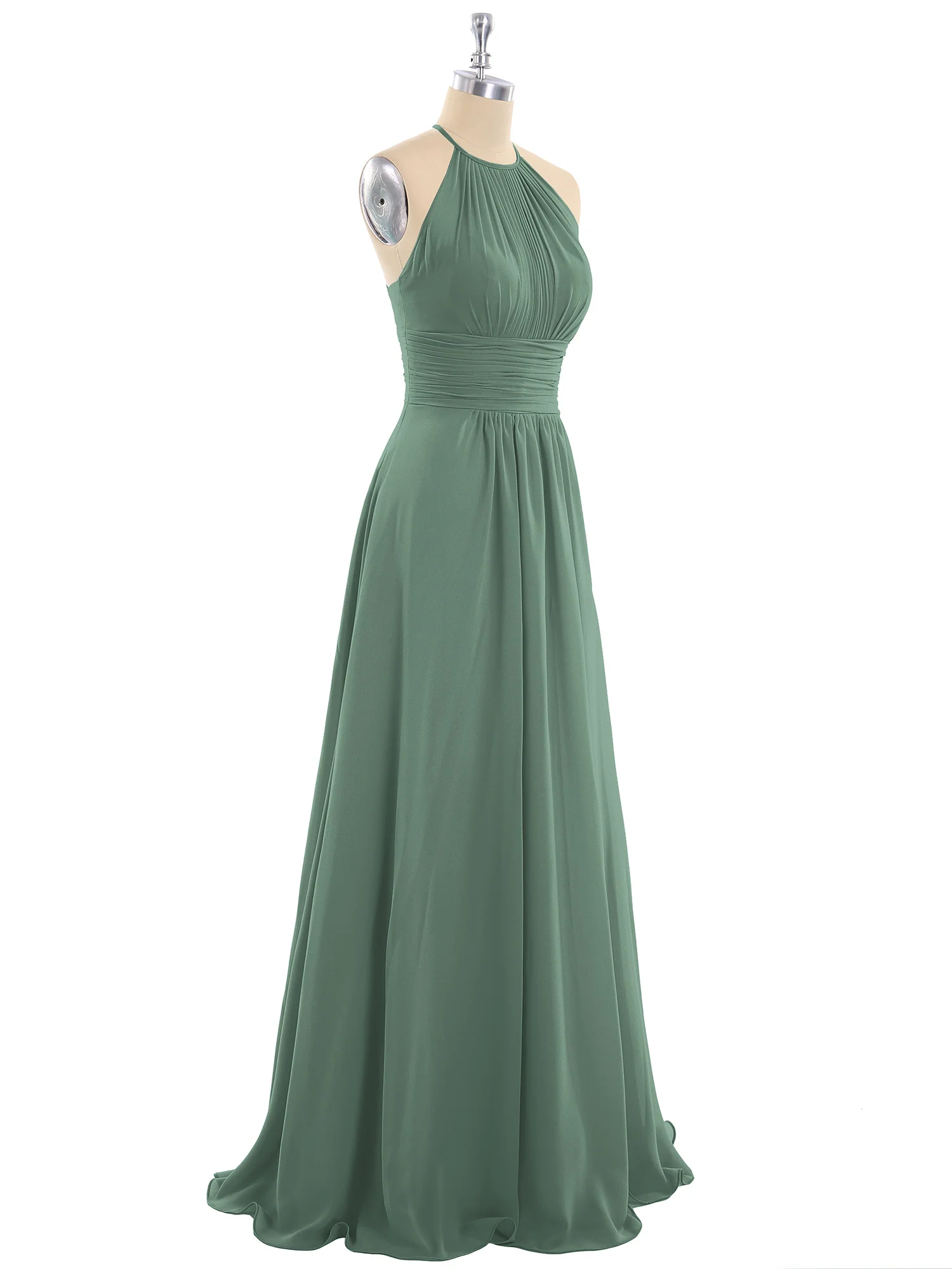 Halter Chiffon Maxi Dress of Bridesmaid Eucalyptus - Image 6