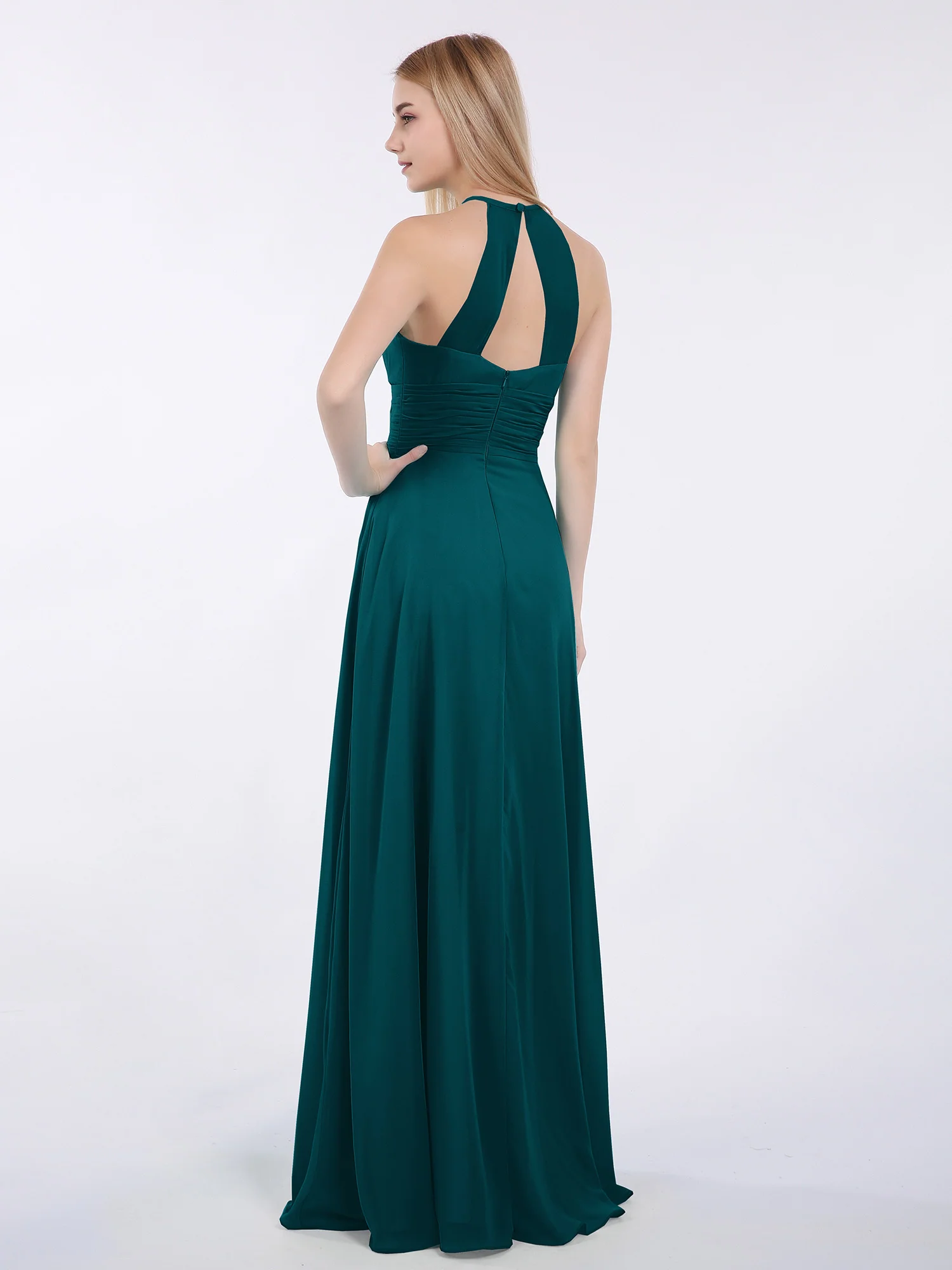 Halter Chiffon Maxi Dress of Bridesmaid Pine - Image 2