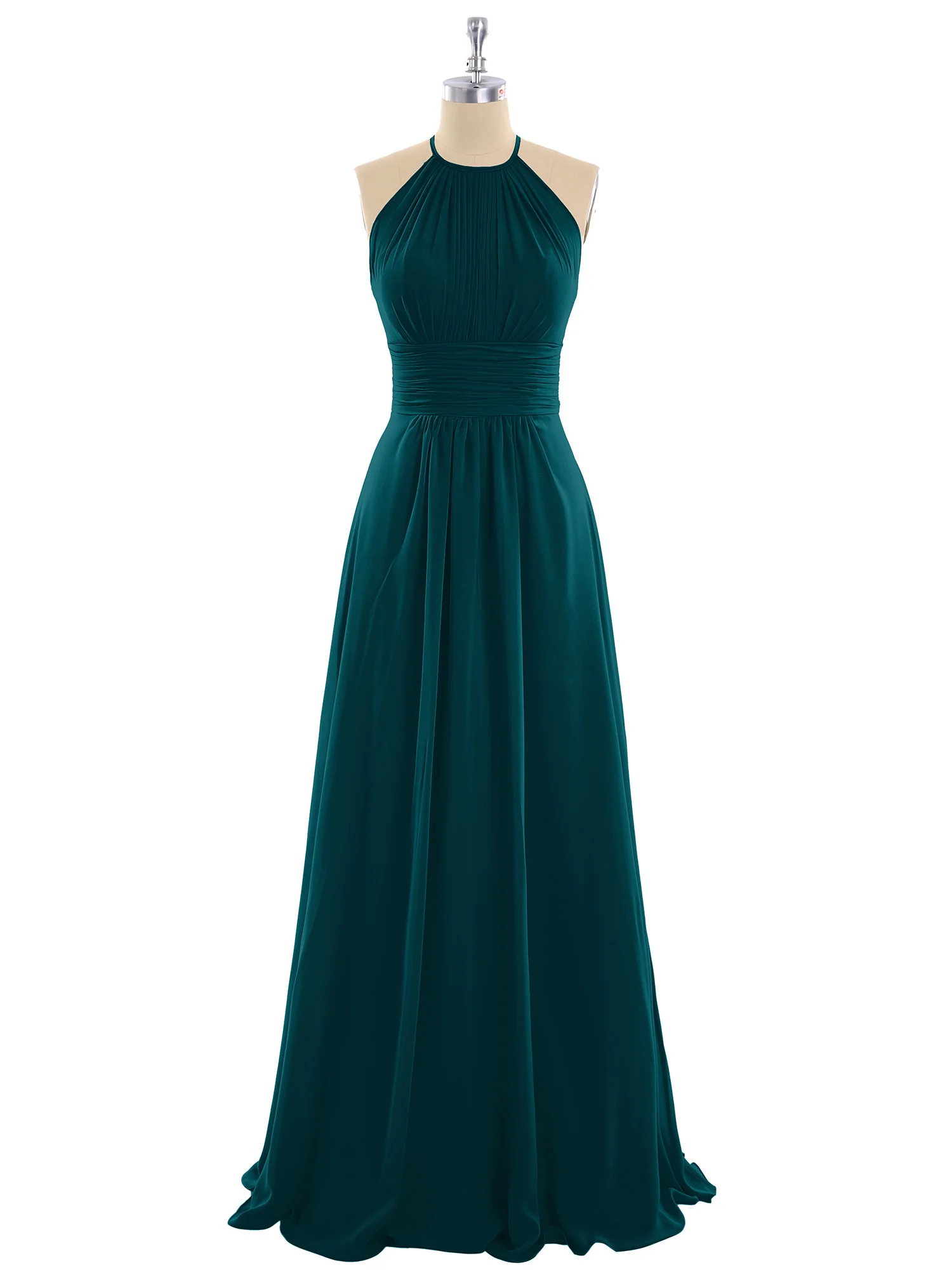Halter Chiffon Maxi Dress of Bridesmaid Pine - Image 4