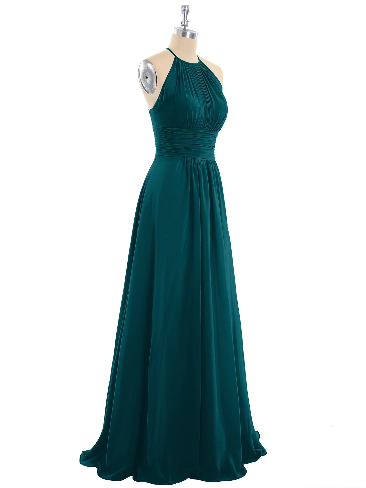 Halter Chiffon Maxi Dress of Bridesmaid Pine - Image 6