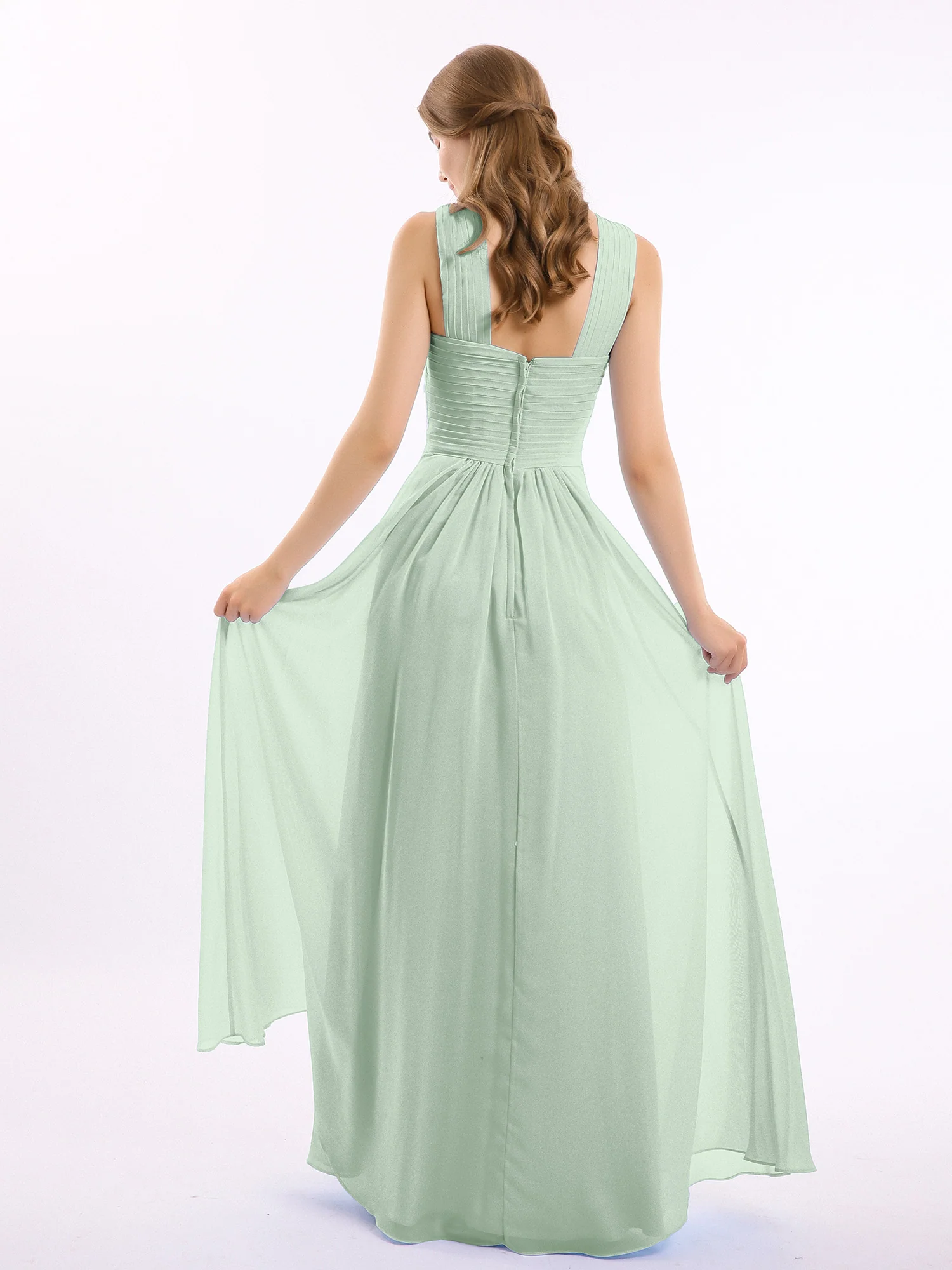Cross Shoulder Strap Chiffon Dress with Empire Waist Agave - Image 2