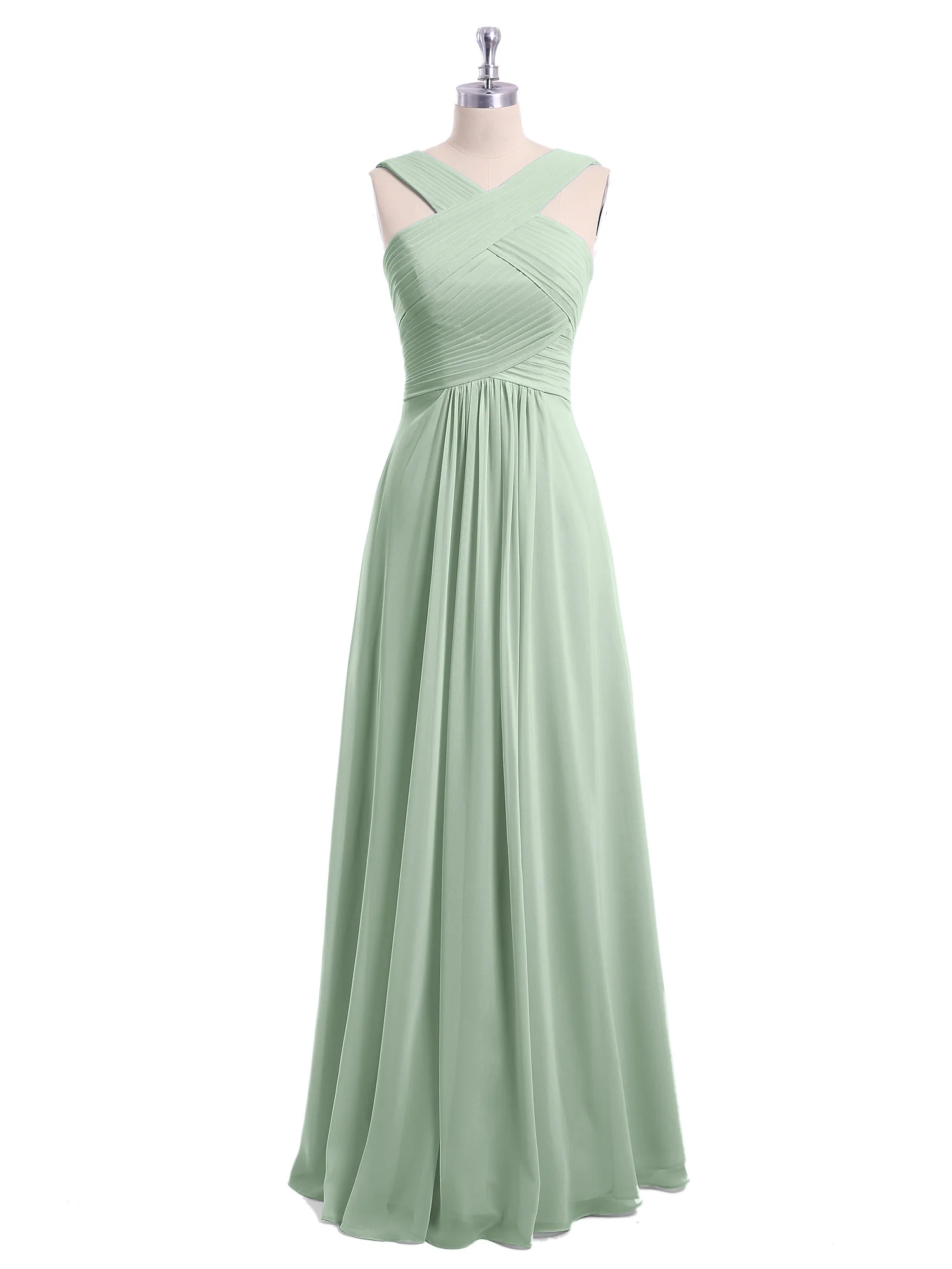 Cross Shoulder Strap Chiffon Dress with Empire Waist Agave - Image 4