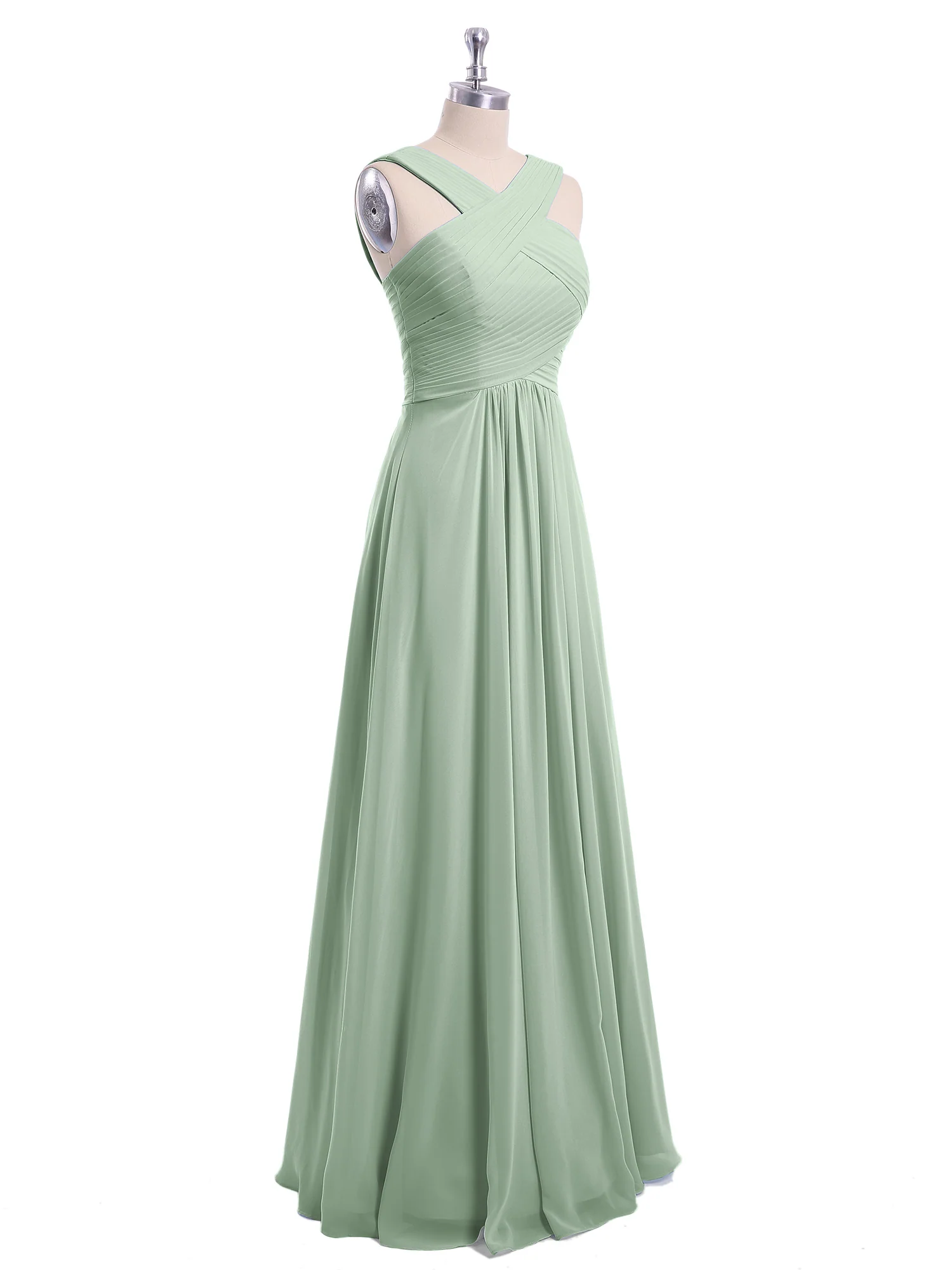 Cross Shoulder Strap Chiffon Dress with Empire Waist Agave - Image 6