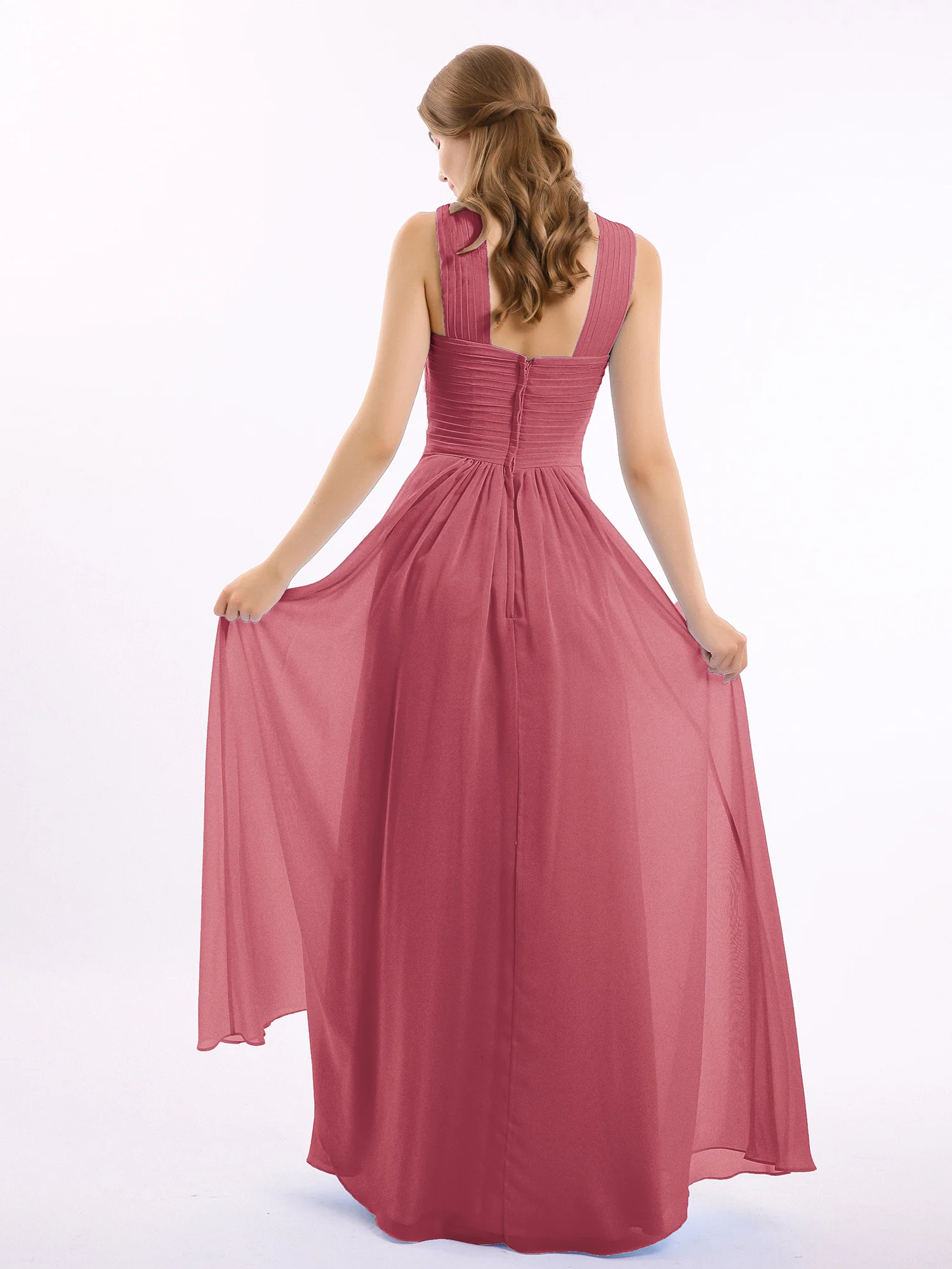 Cross Shoulder Strap Chiffon Dress with Empire Waist Cinnamon Rose - Image 5