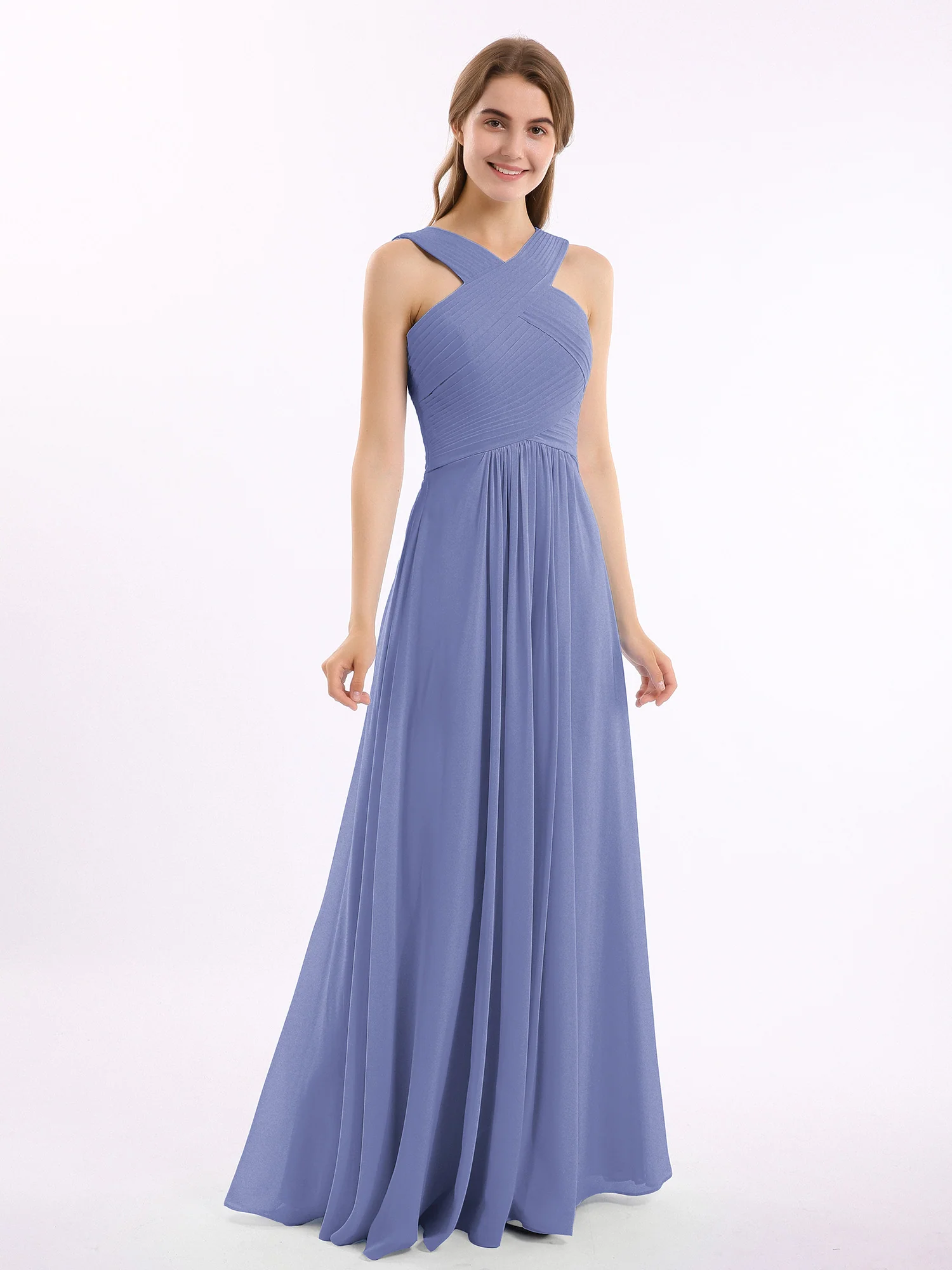 Cross Shoulder Strap Chiffon Dress with Empire Waist Periwinkle - Image 6
