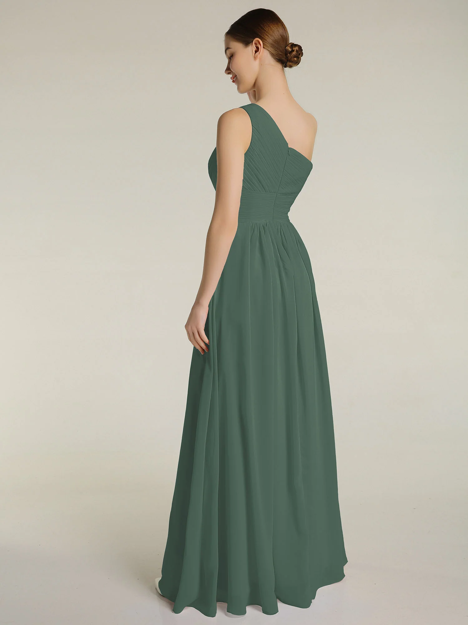 One Shoulder Dresses with Pleated Bodice Eucalyptus - Image 2