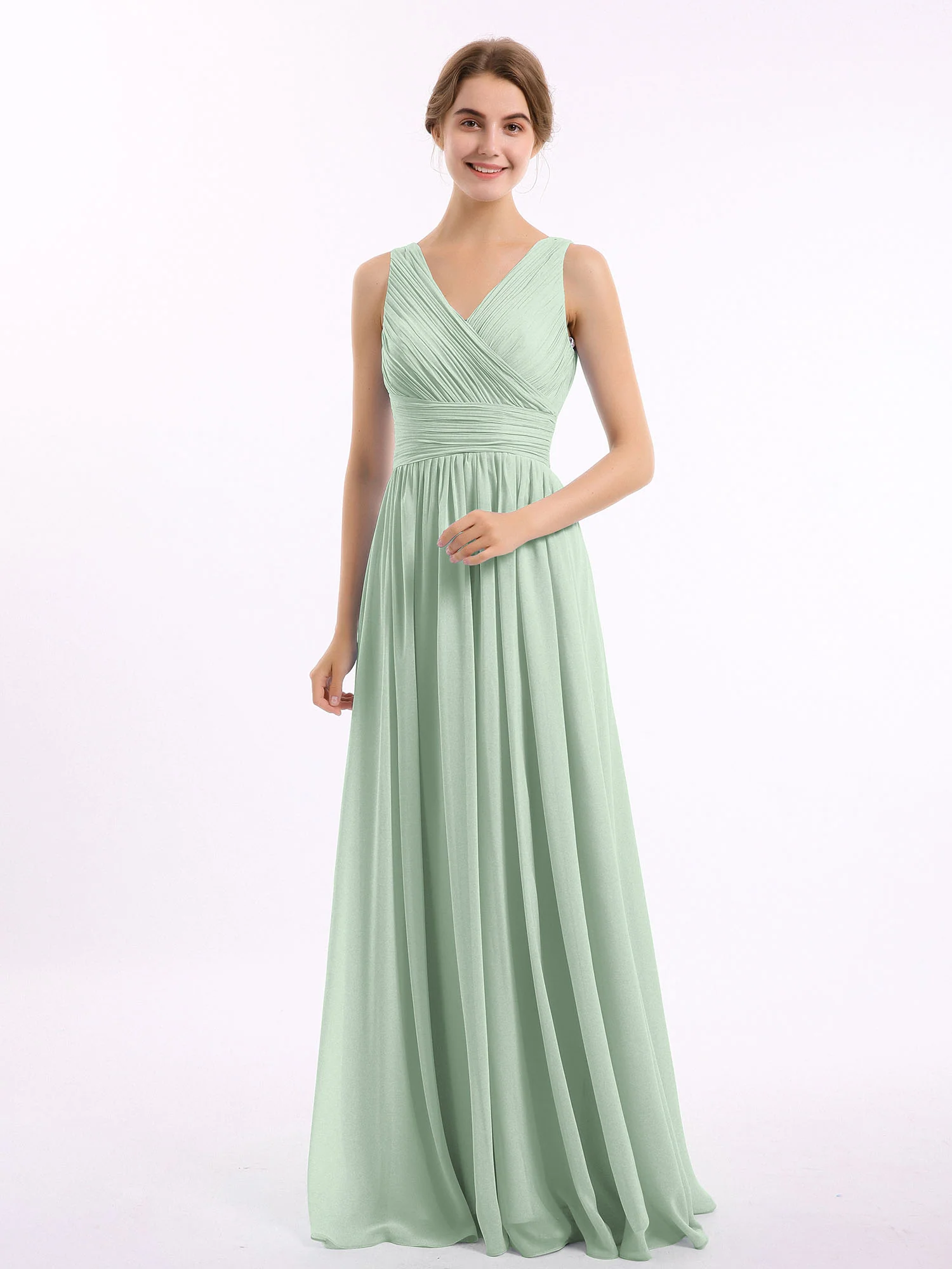 V Neckline Floor Length Chiffon Dresses Agave