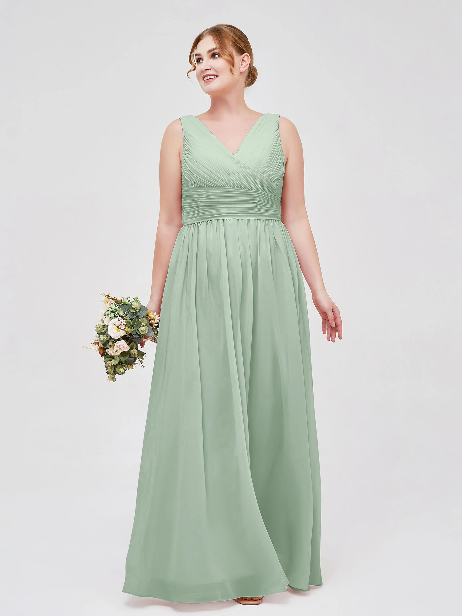 V Neckline Floor Length Chiffon Dresses Agave - Image 10