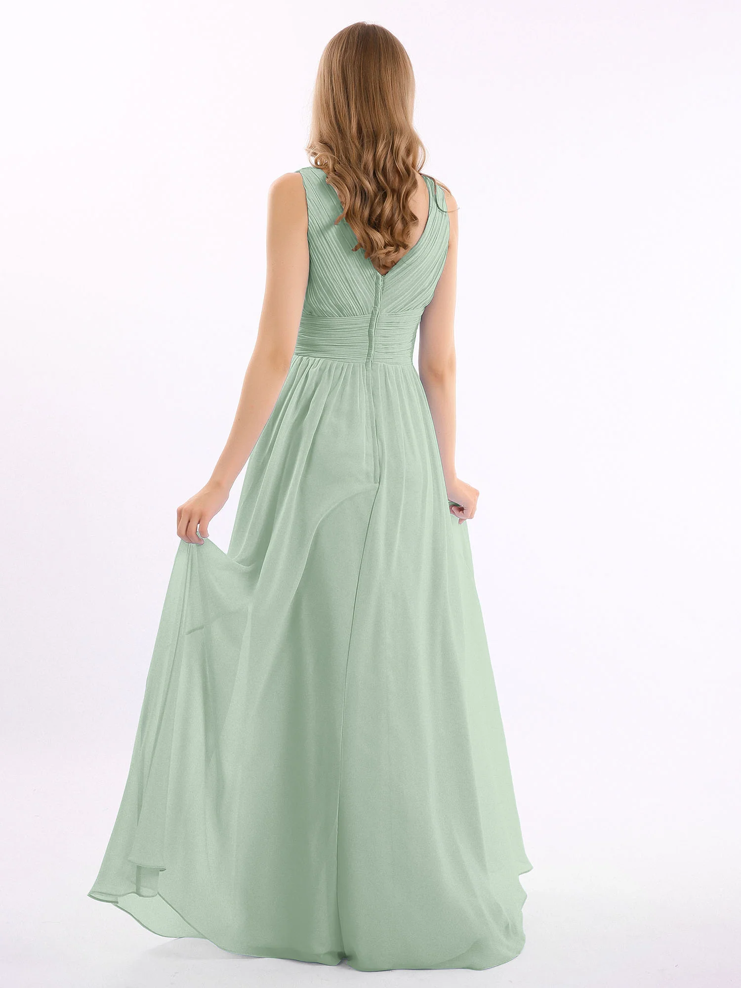 V Neckline Floor Length Chiffon Dresses Agave - Image 2