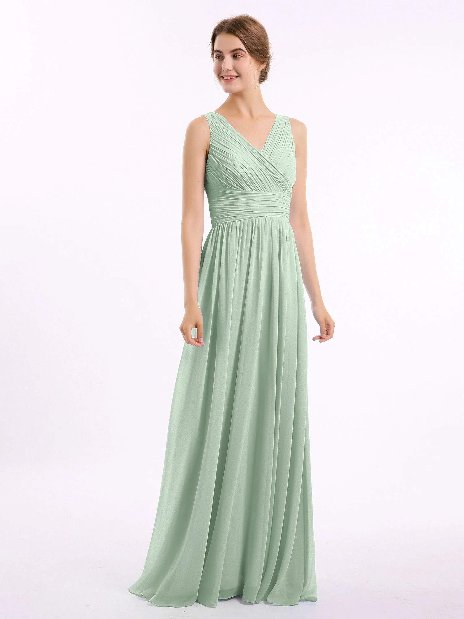 V Neckline Floor Length Chiffon Dresses Agave - Image 3