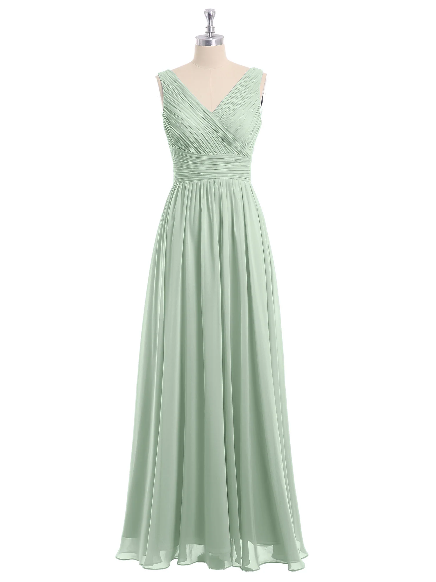 V Neckline Floor Length Chiffon Dresses Agave - Image 4