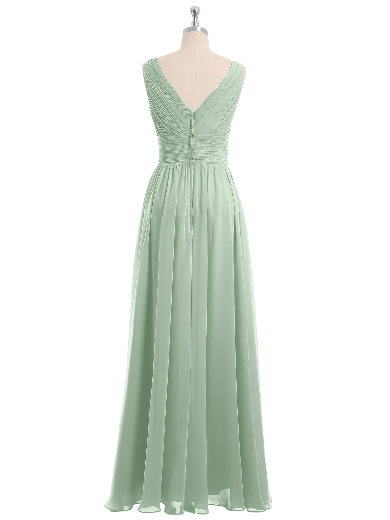 V Neckline Floor Length Chiffon Dresses Agave - Image 5
