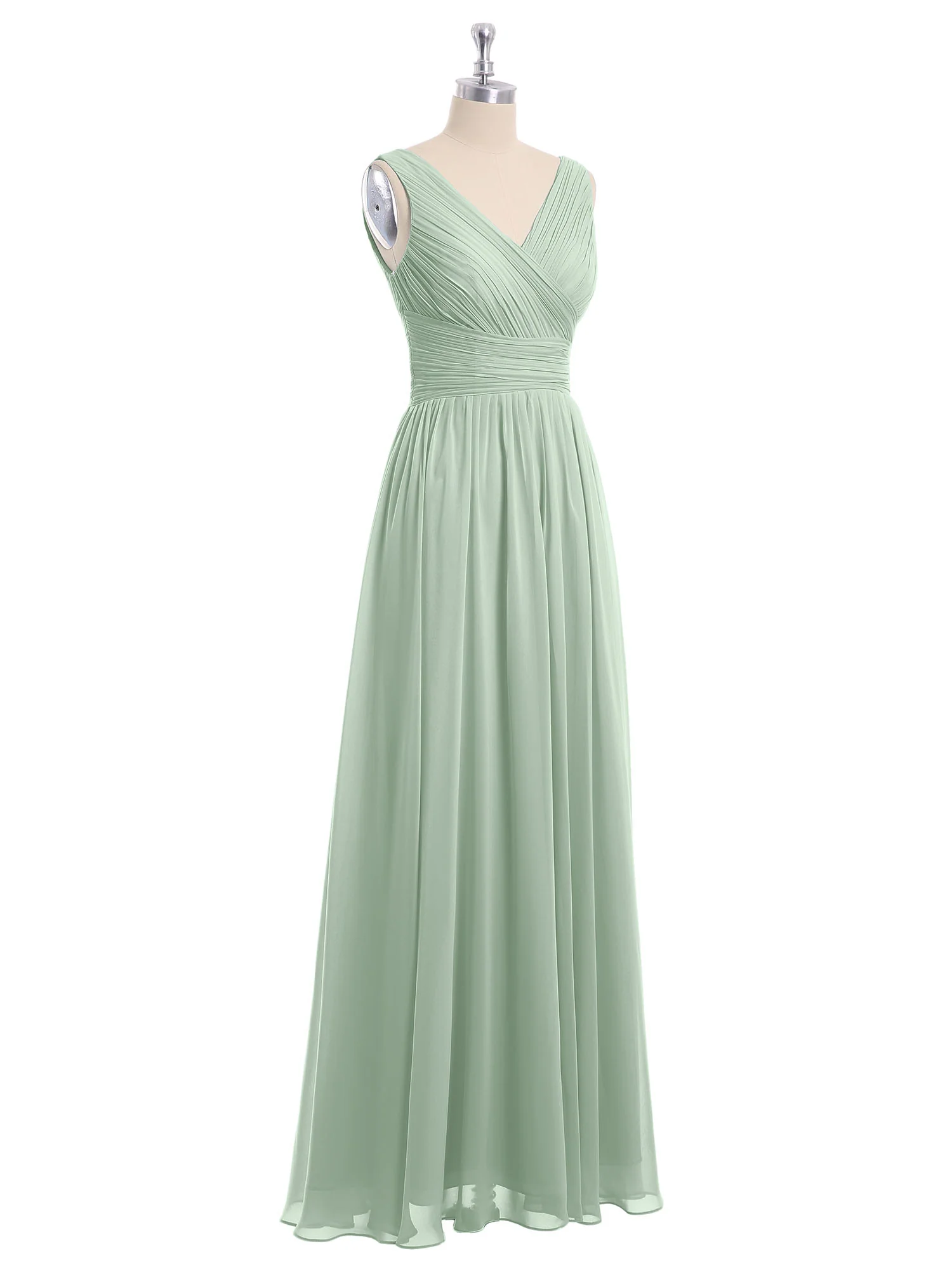 V Neckline Floor Length Chiffon Dresses Agave - Image 6