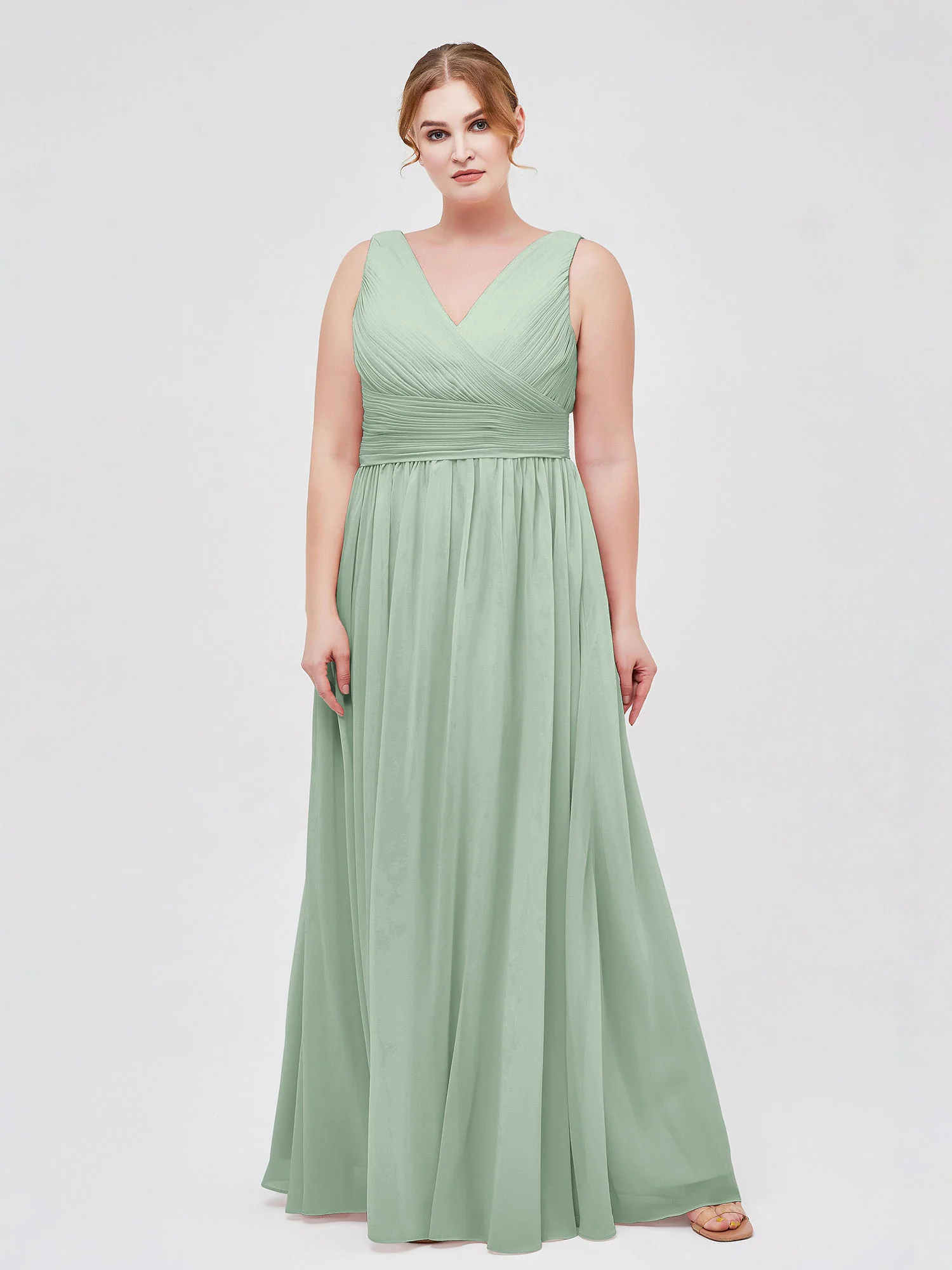 V Neckline Floor Length Chiffon Dresses Agave - Image 7