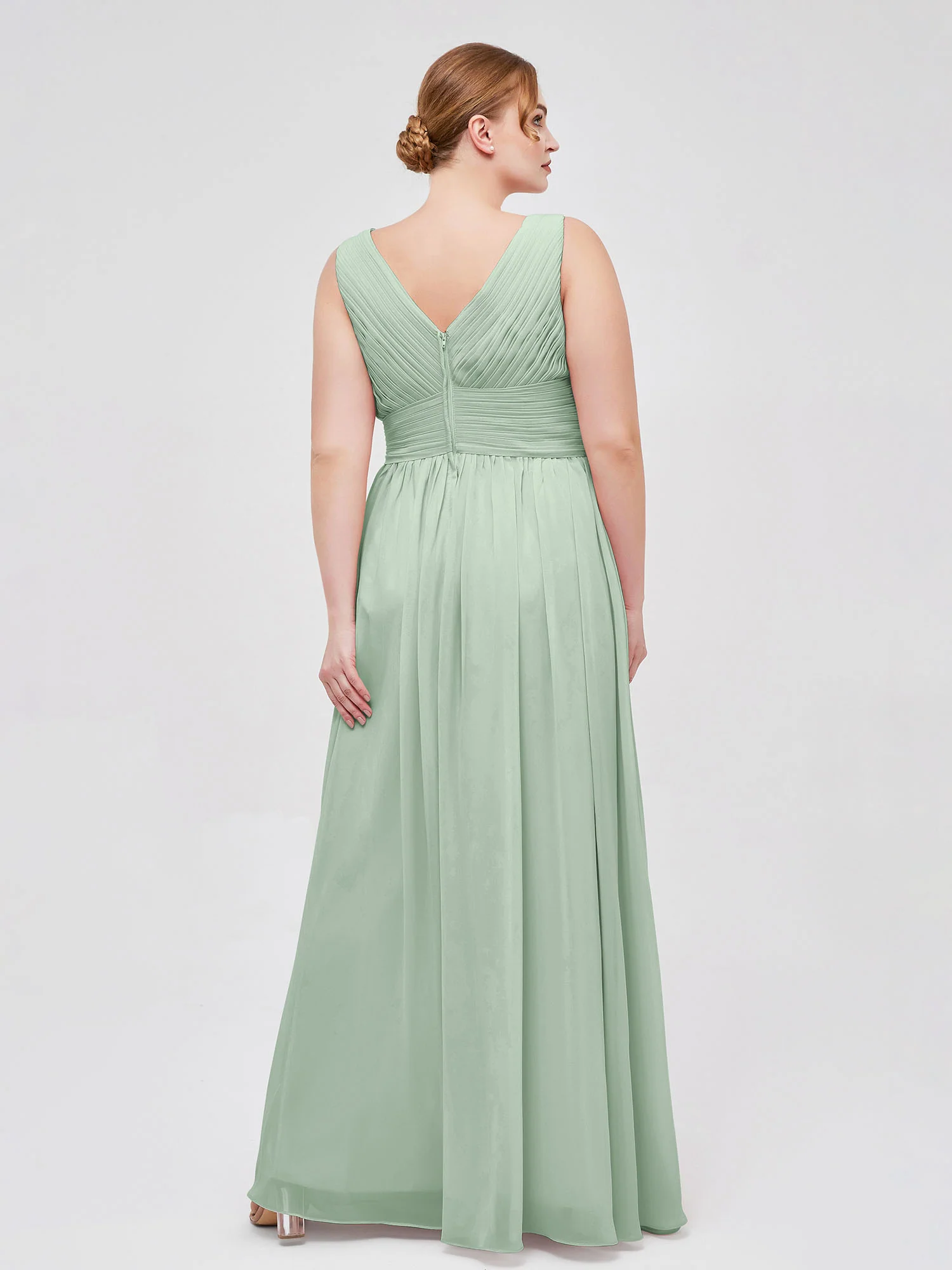 V Neckline Floor Length Chiffon Dresses Agave - Image 8