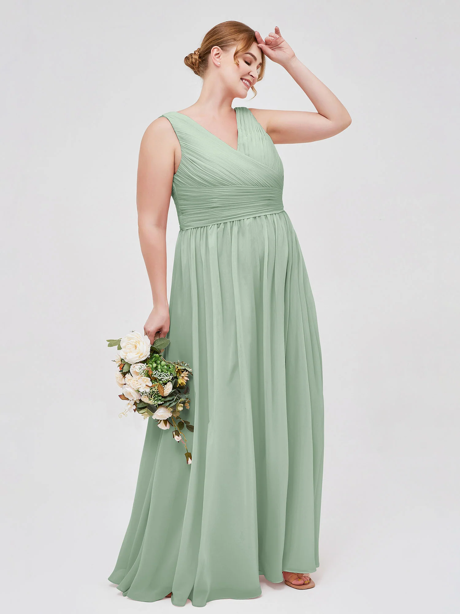 V Neckline Floor Length Chiffon Dresses Agave - Image 9