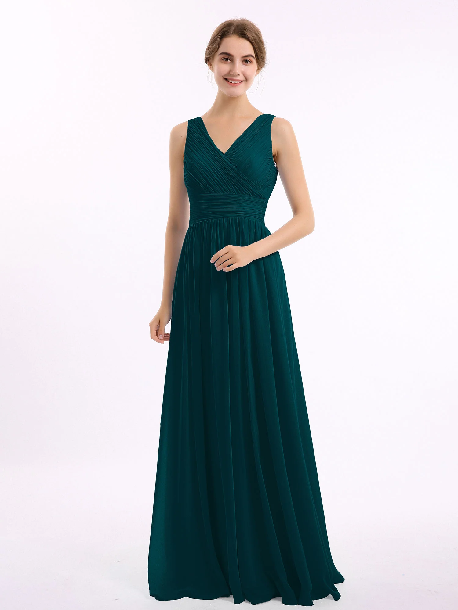 V Neckline Floor Length Chiffon Dresses Pine