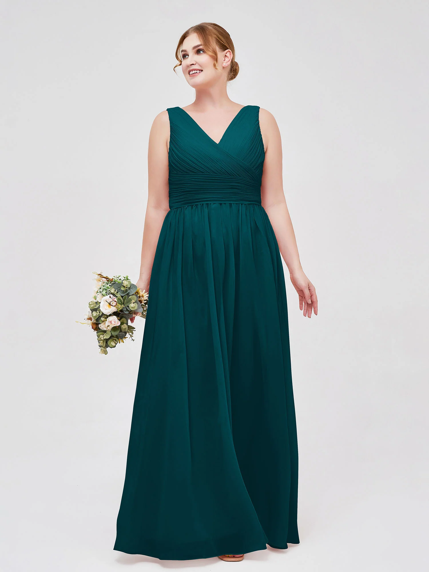 V Neckline Floor Length Chiffon Dresses Pine - Image 10