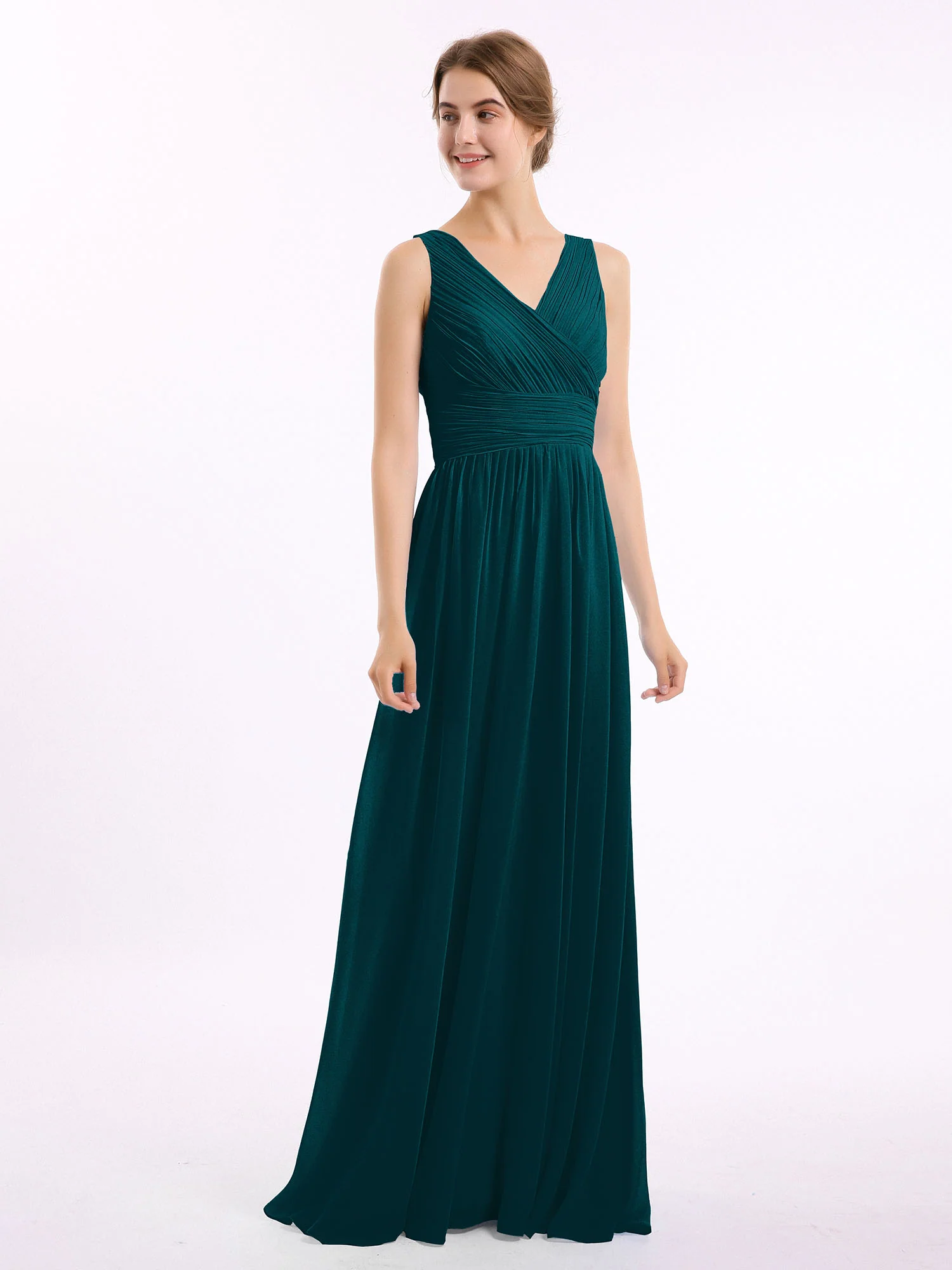 V Neckline Floor Length Chiffon Dresses Pine - Image 3