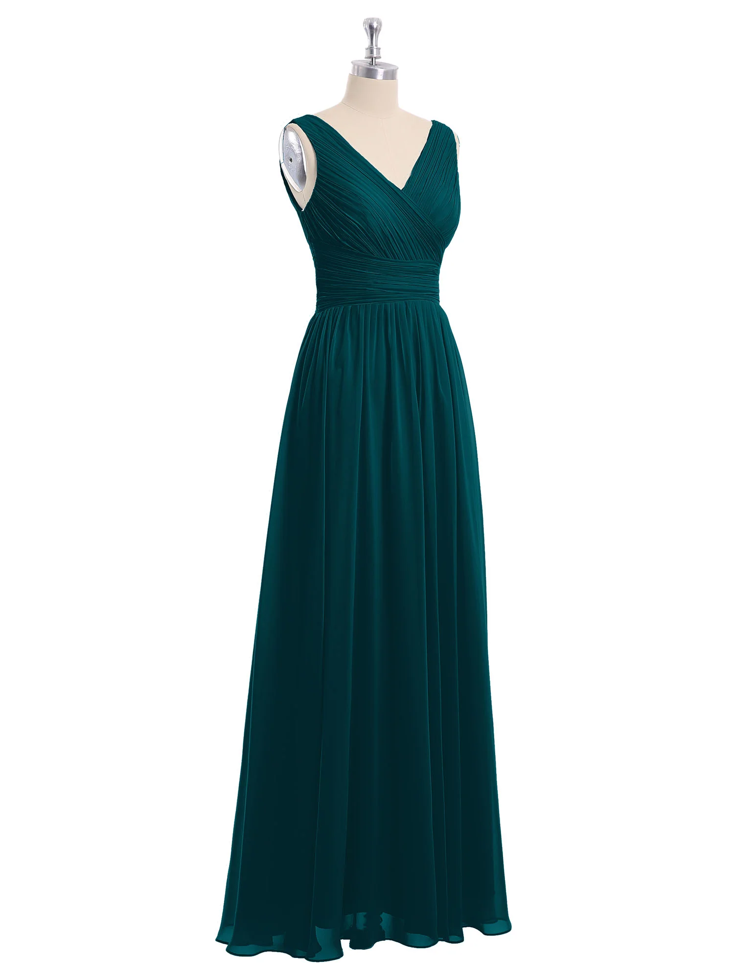 V Neckline Floor Length Chiffon Dresses Pine - Image 6