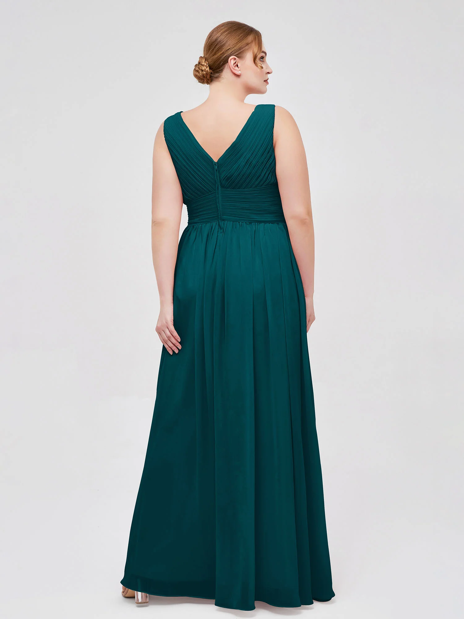 V Neckline Floor Length Chiffon Dresses Pine - Image 8