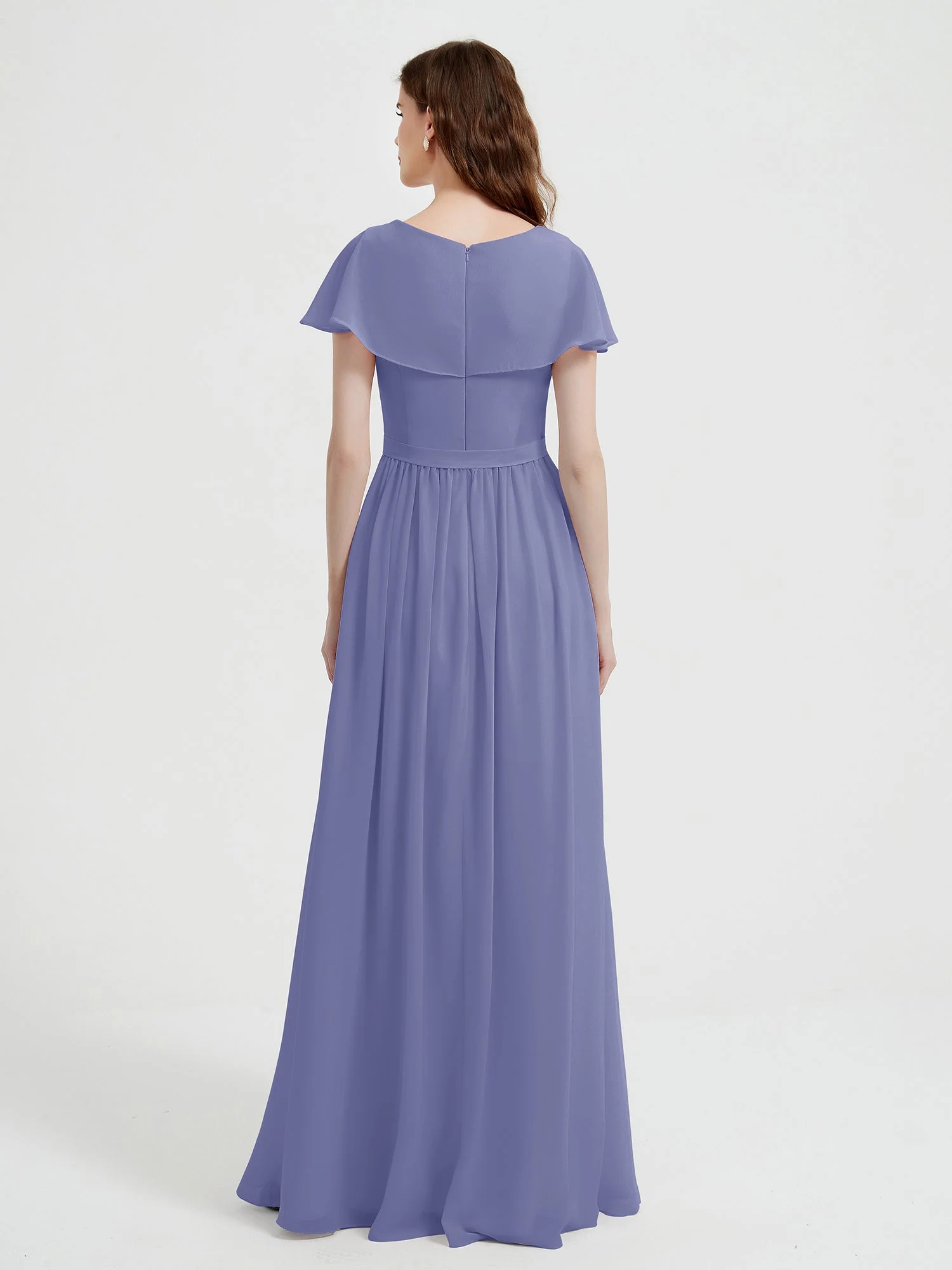 Cap Sleeves Long Chiffon Dresses with Slit-Periwinkle Plus Size - Image 2
