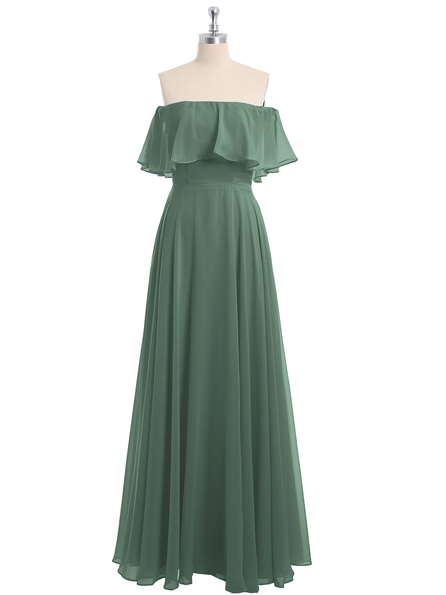 Off the Shoulder Chiffon Full Length Dress-Eucalyptus - Image 4