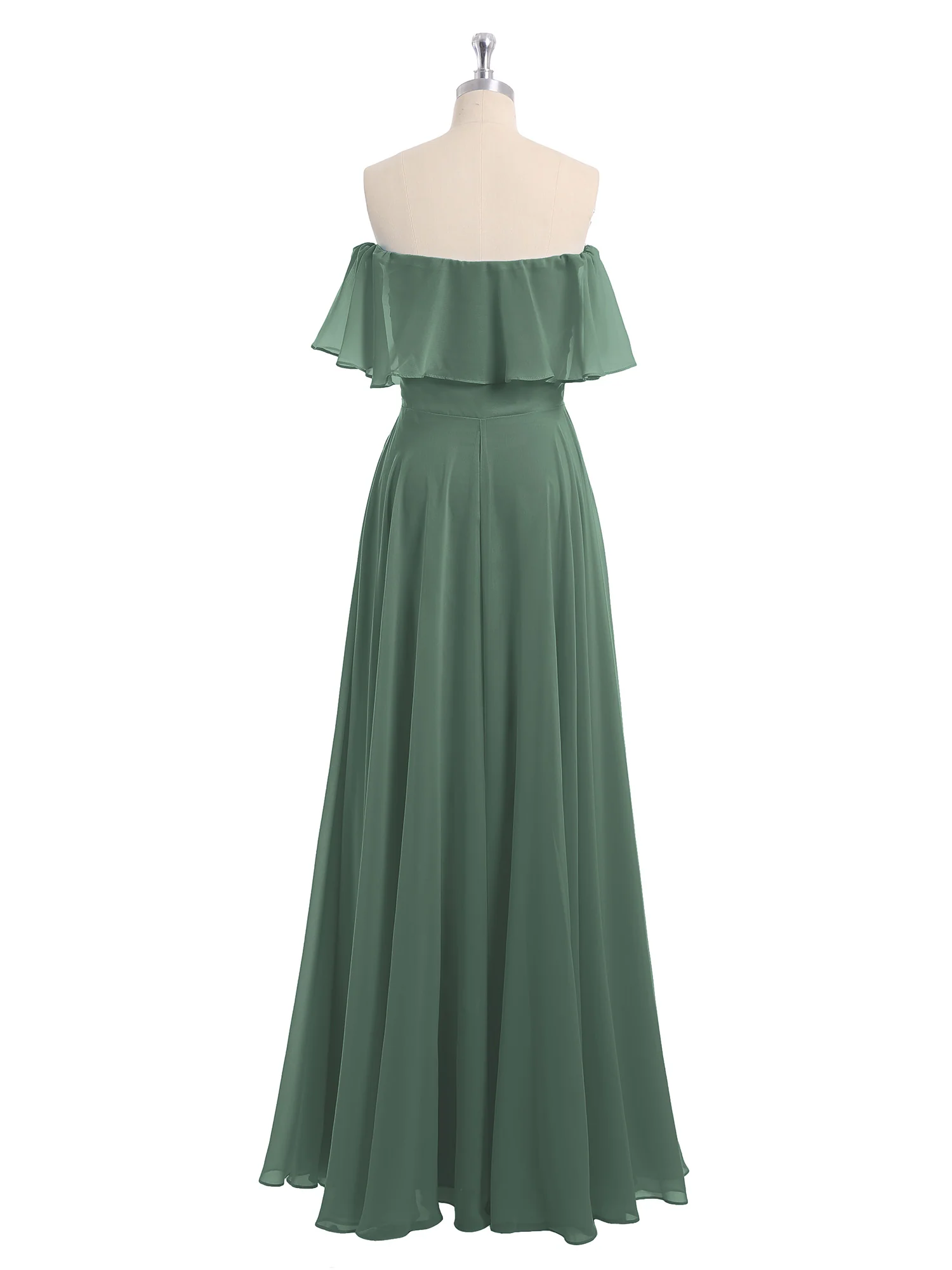 Off the Shoulder Chiffon Full Length Dress-Eucalyptus - Image 5