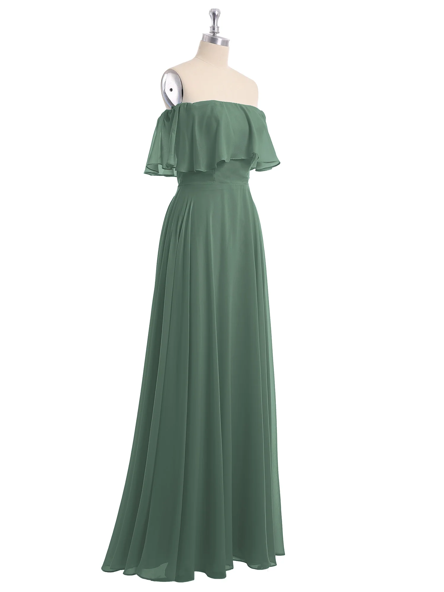 Off the Shoulder Chiffon Full Length Dress-Eucalyptus - Image 6