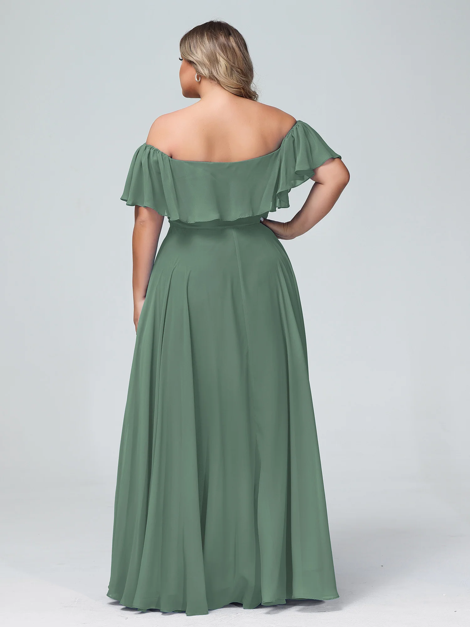Off the Shoulder Chiffon Full Length Dress-Eucalyptus - Image 8