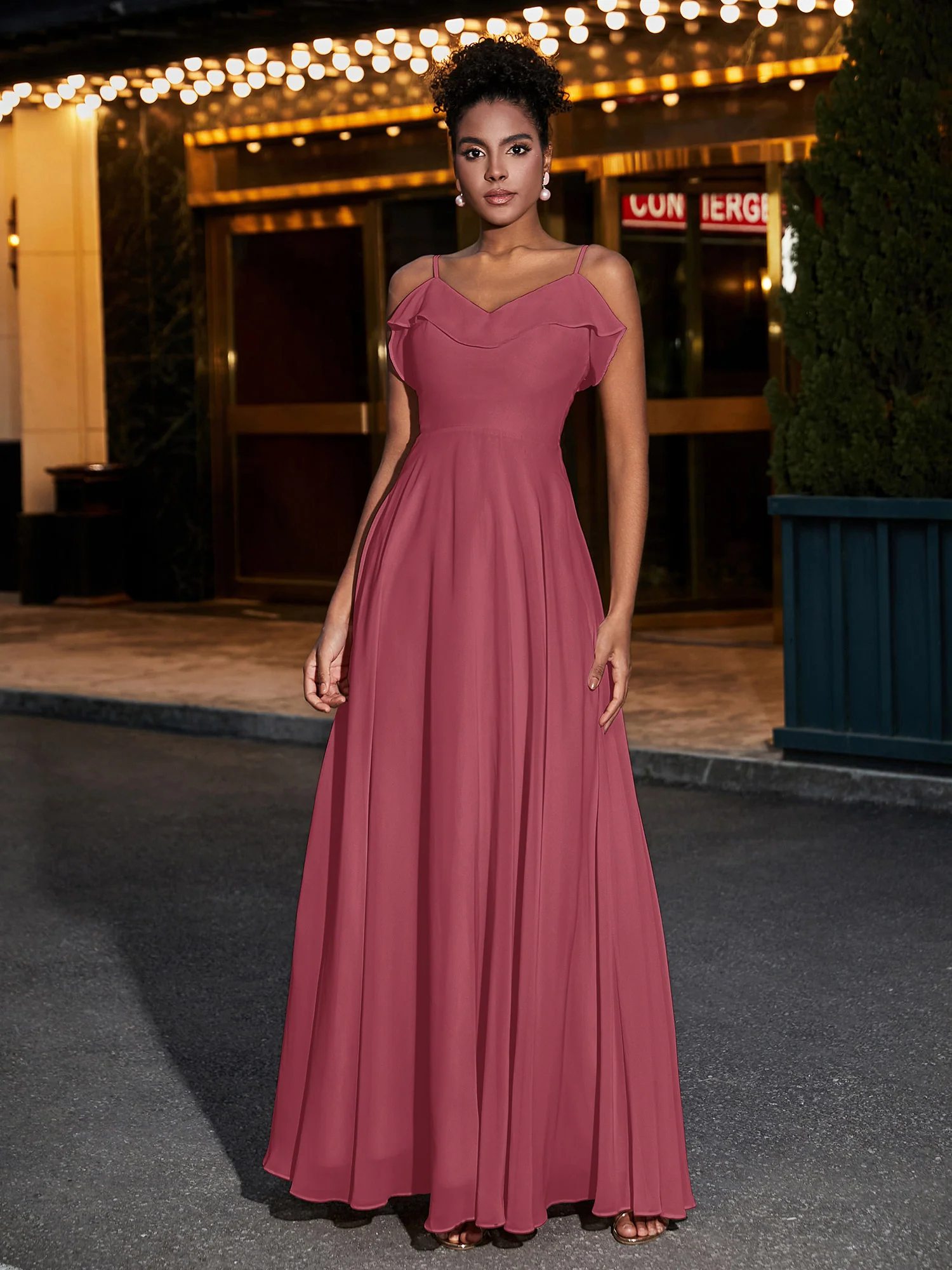 Spaghetti Strap Chiffon Bridesmaid Gowns-Cinnamon Rose Plus Size