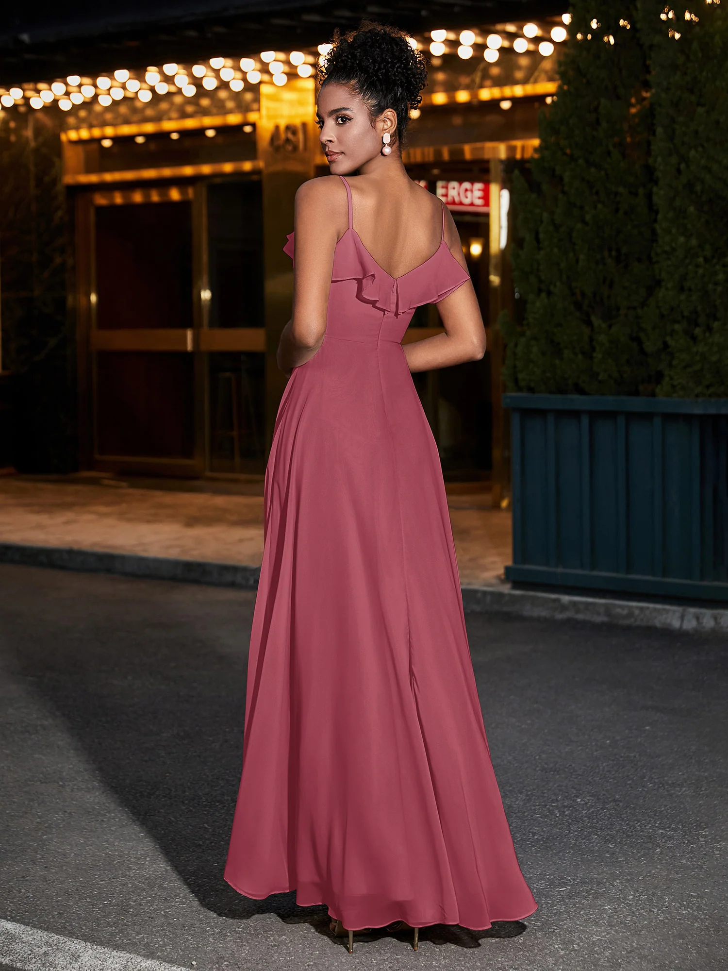 Spaghetti Strap Chiffon Bridesmaid Gowns-Cinnamon Rose Plus Size - Image 2