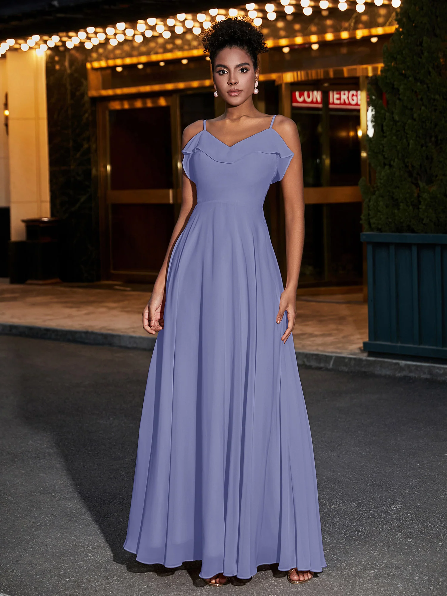 Spaghetti Strap Chiffon Bridesmaid Gowns-Periwinkle