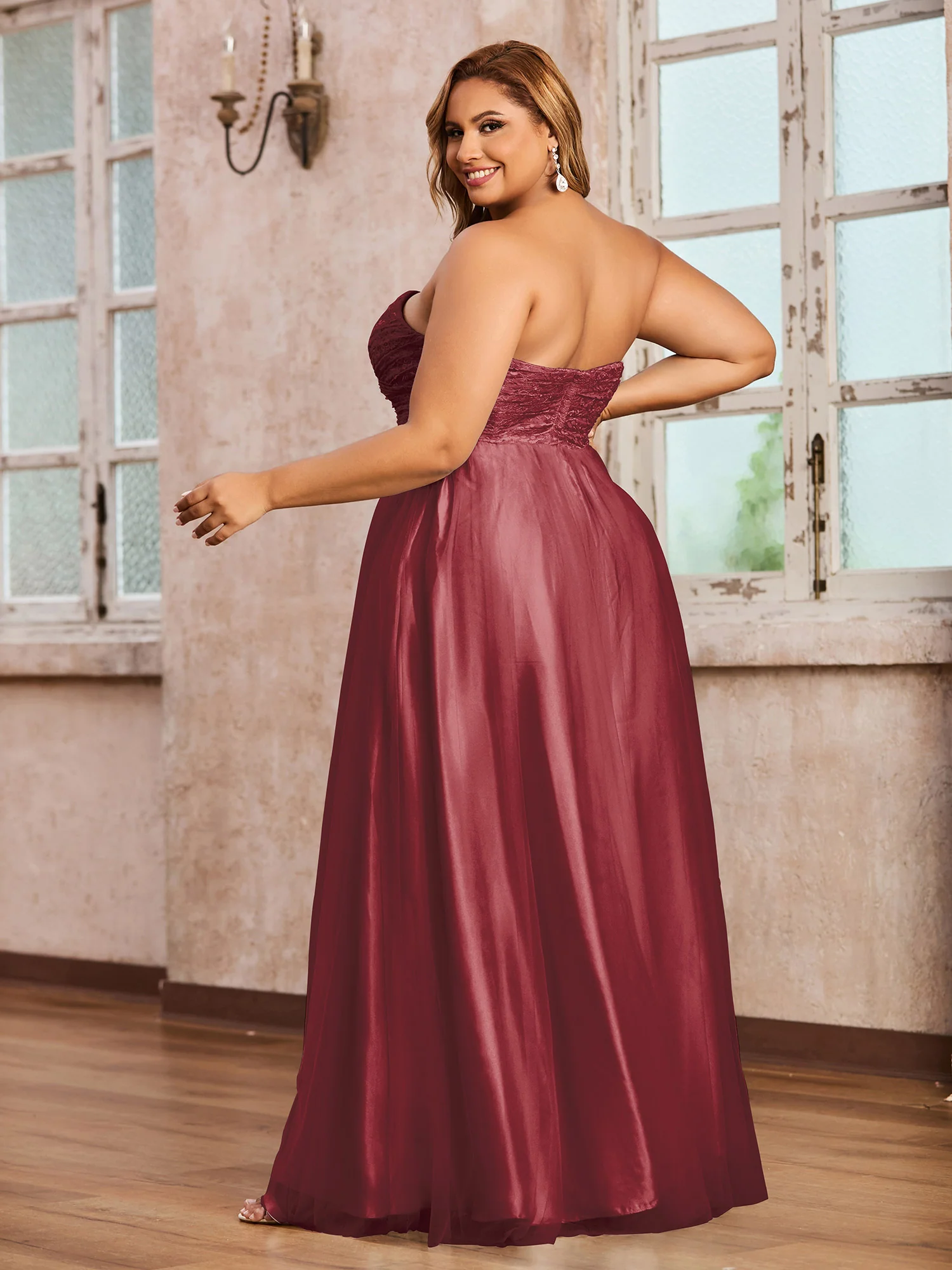 Lace and Tulle Long Gown with Sweetheart-Cinnamon Rose Plus Size - Image 2
