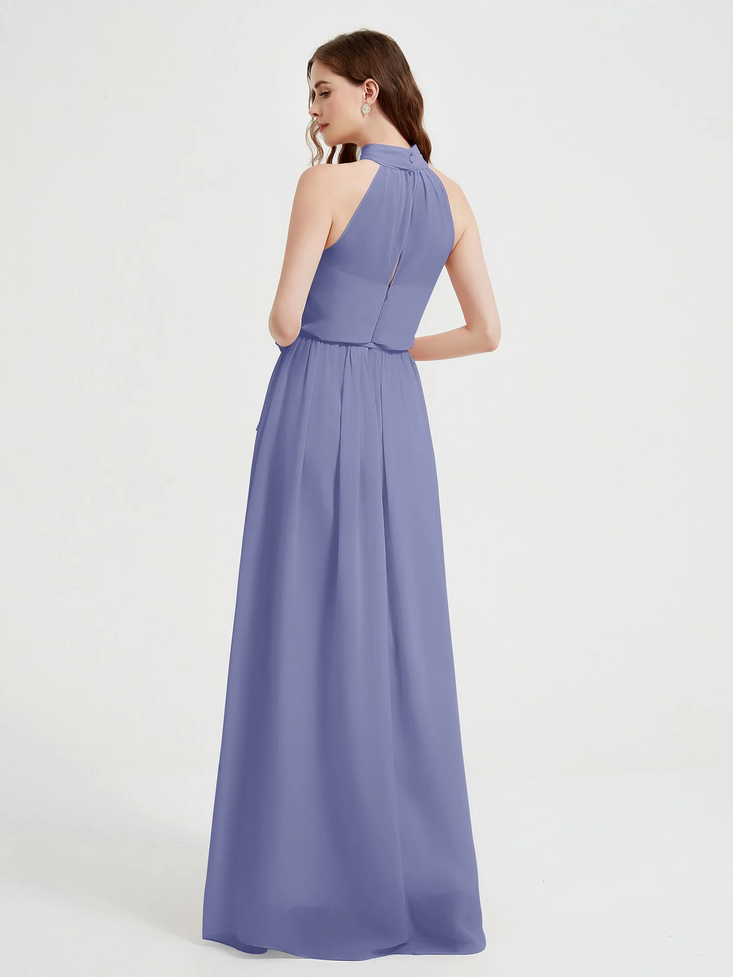 High Neck Chiffon Dresses with Slit and Sash Bow-Periwinkle Plus Size - Image 2