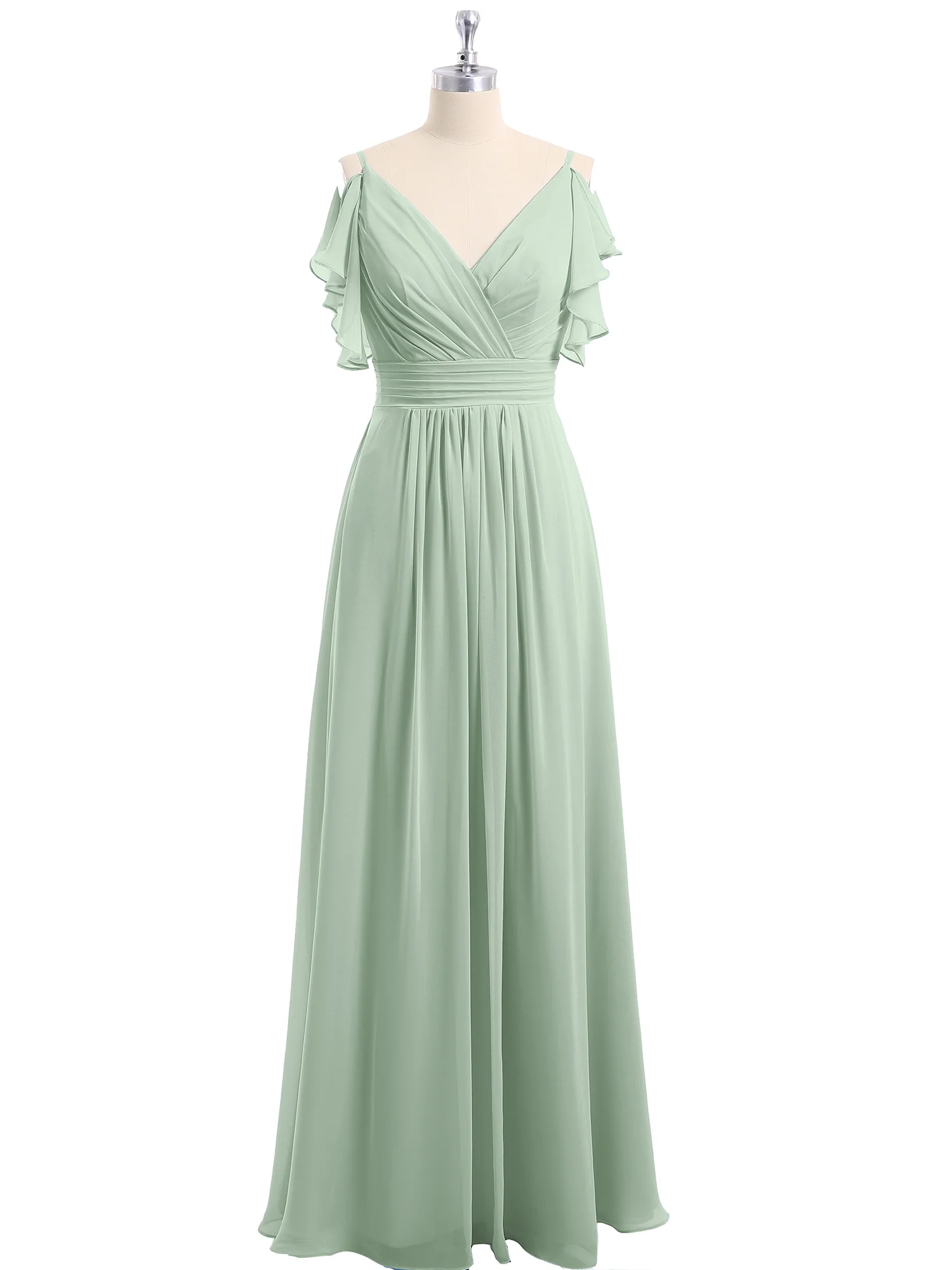 Spaghetti Strap Ruffles V-neck Chiffon Dresses Agave - Image 5
