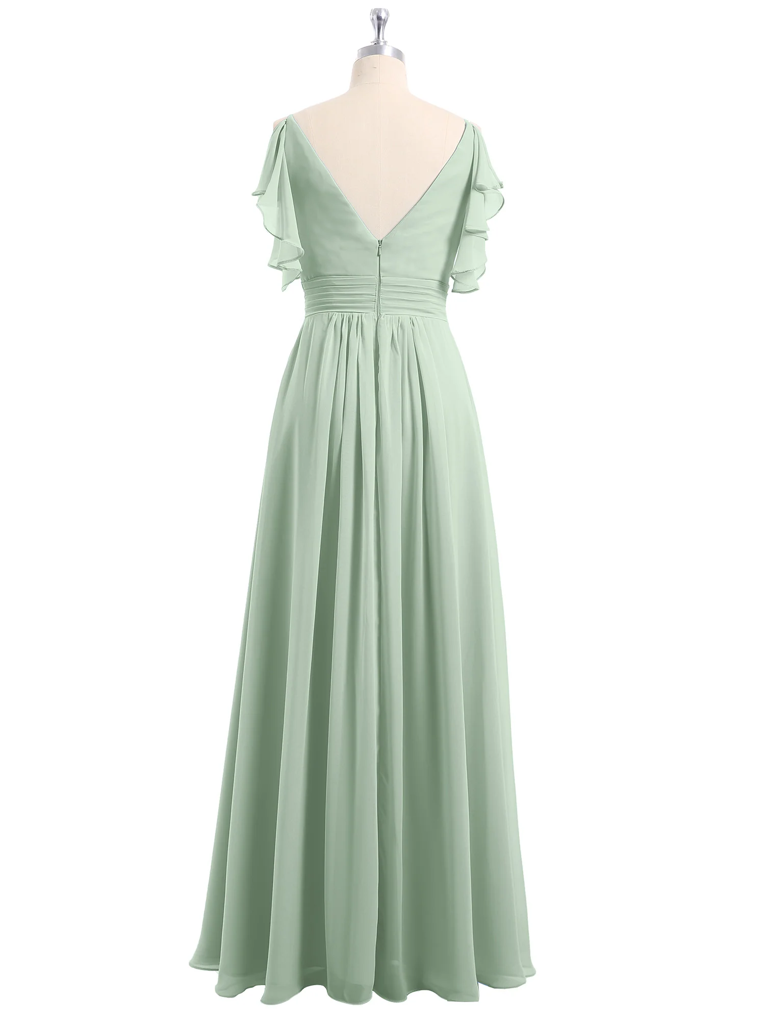 Spaghetti Strap Ruffles V-neck Chiffon Dresses Agave - Image 6