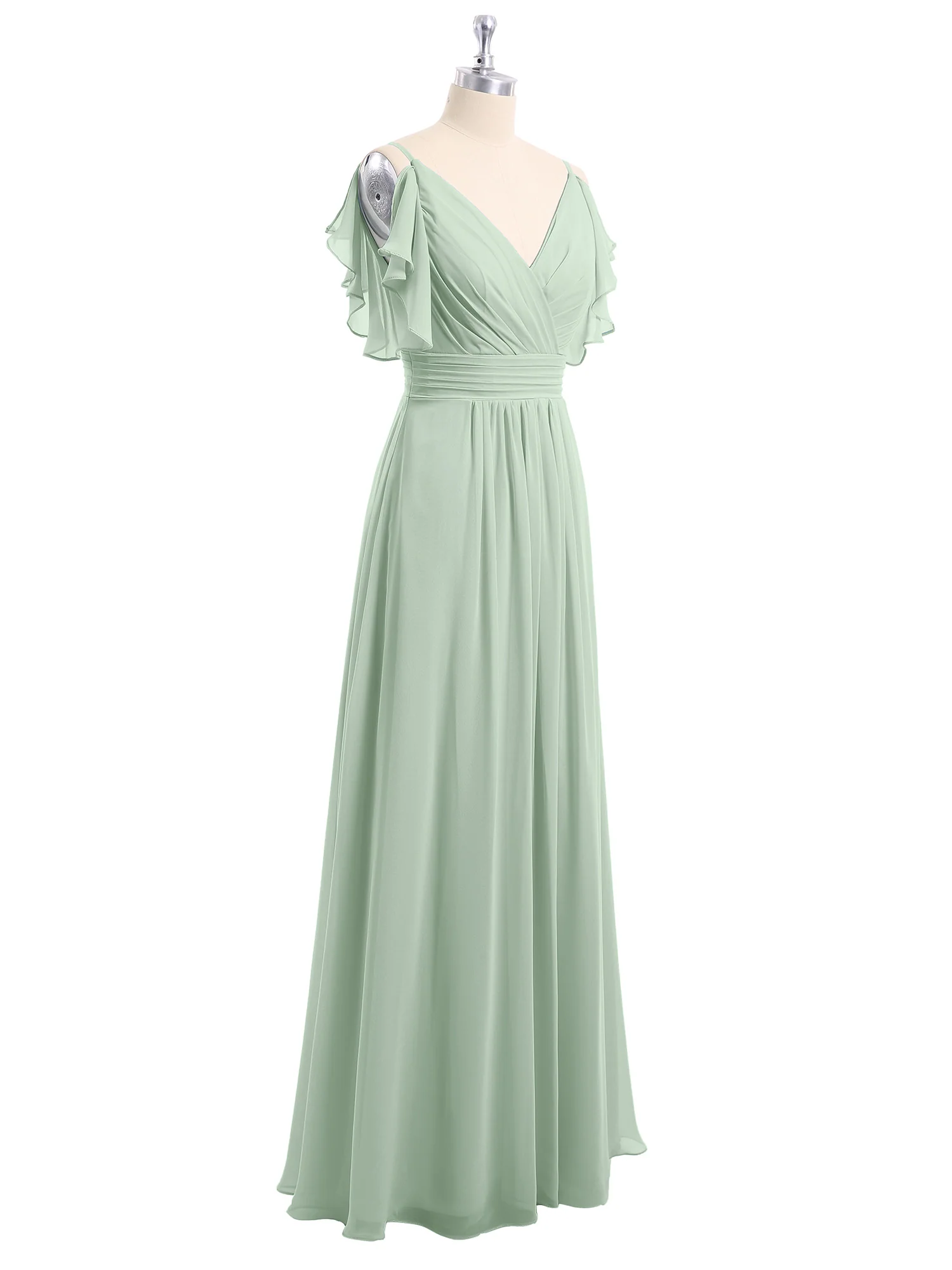 Spaghetti Strap Ruffles V-neck Chiffon Dresses Agave - Image 7