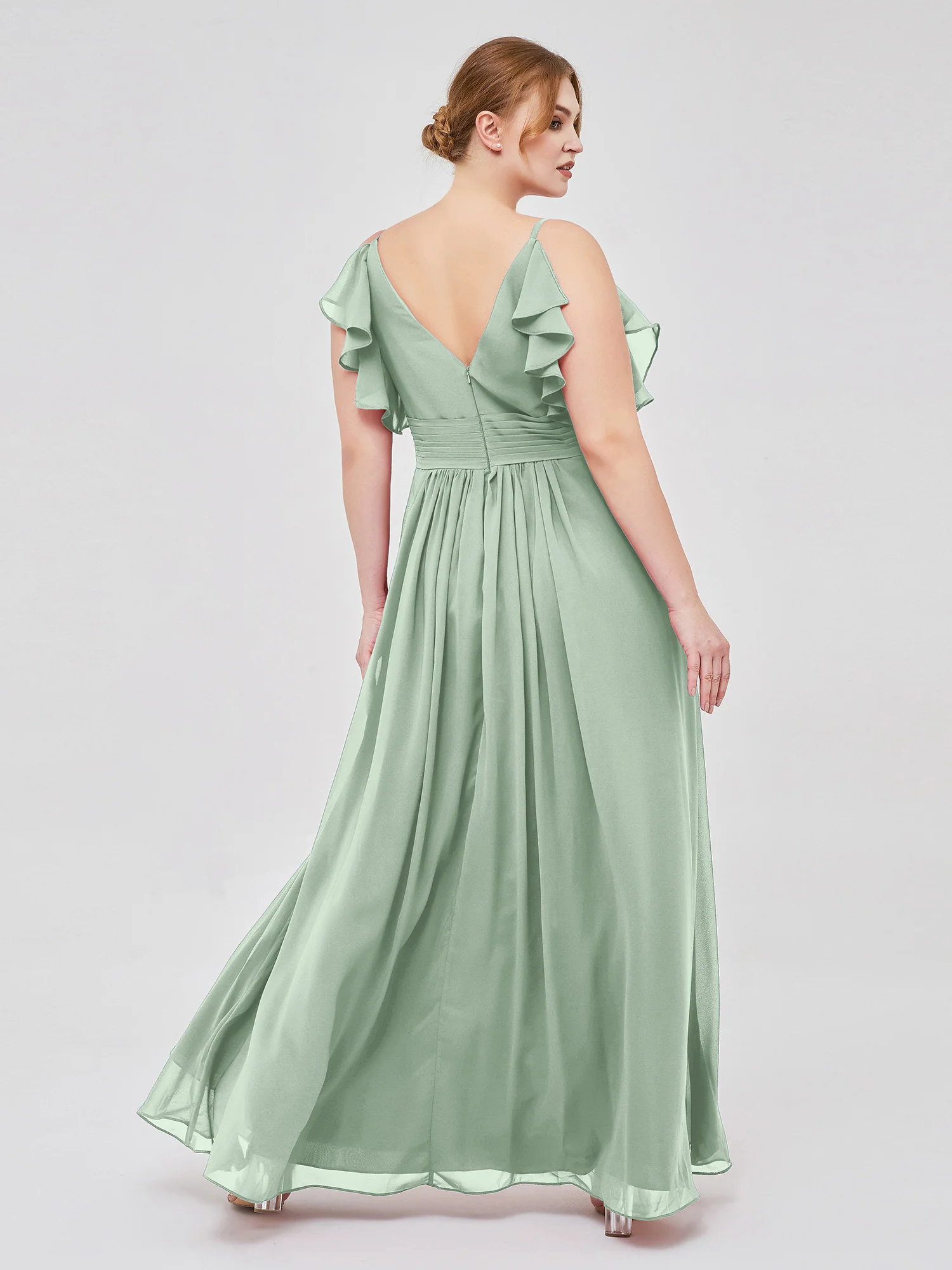 Spaghetti Strap Ruffles V-neck Chiffon Dresses Agave - Image 9