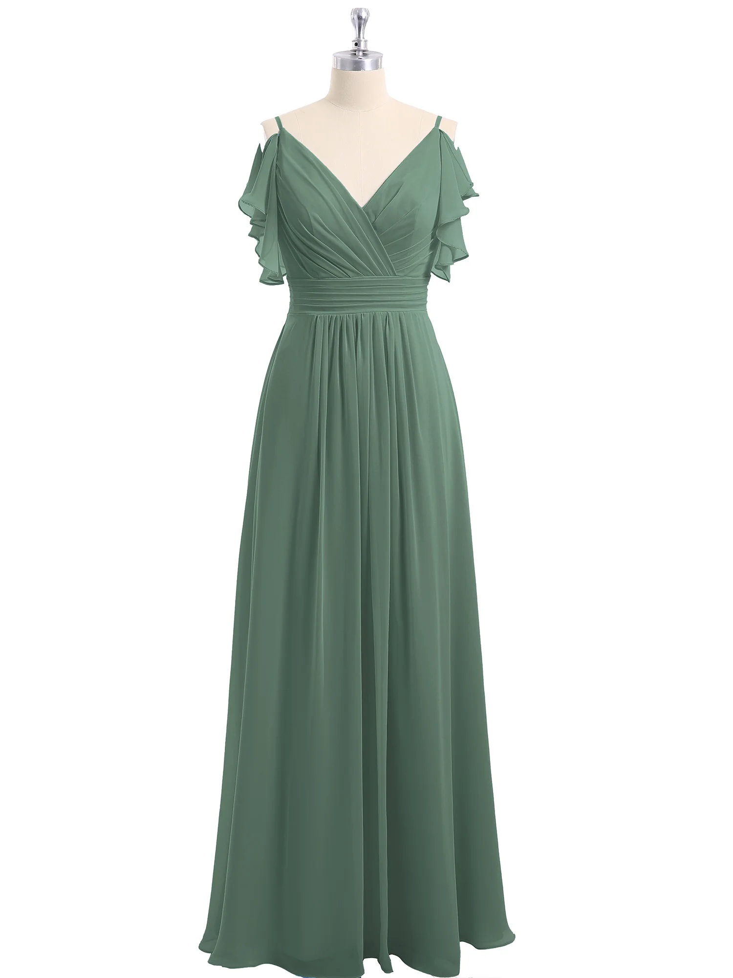 Spaghetti Strap Ruffles V-neck Chiffon Dresses Eucalyptus - Image 5
