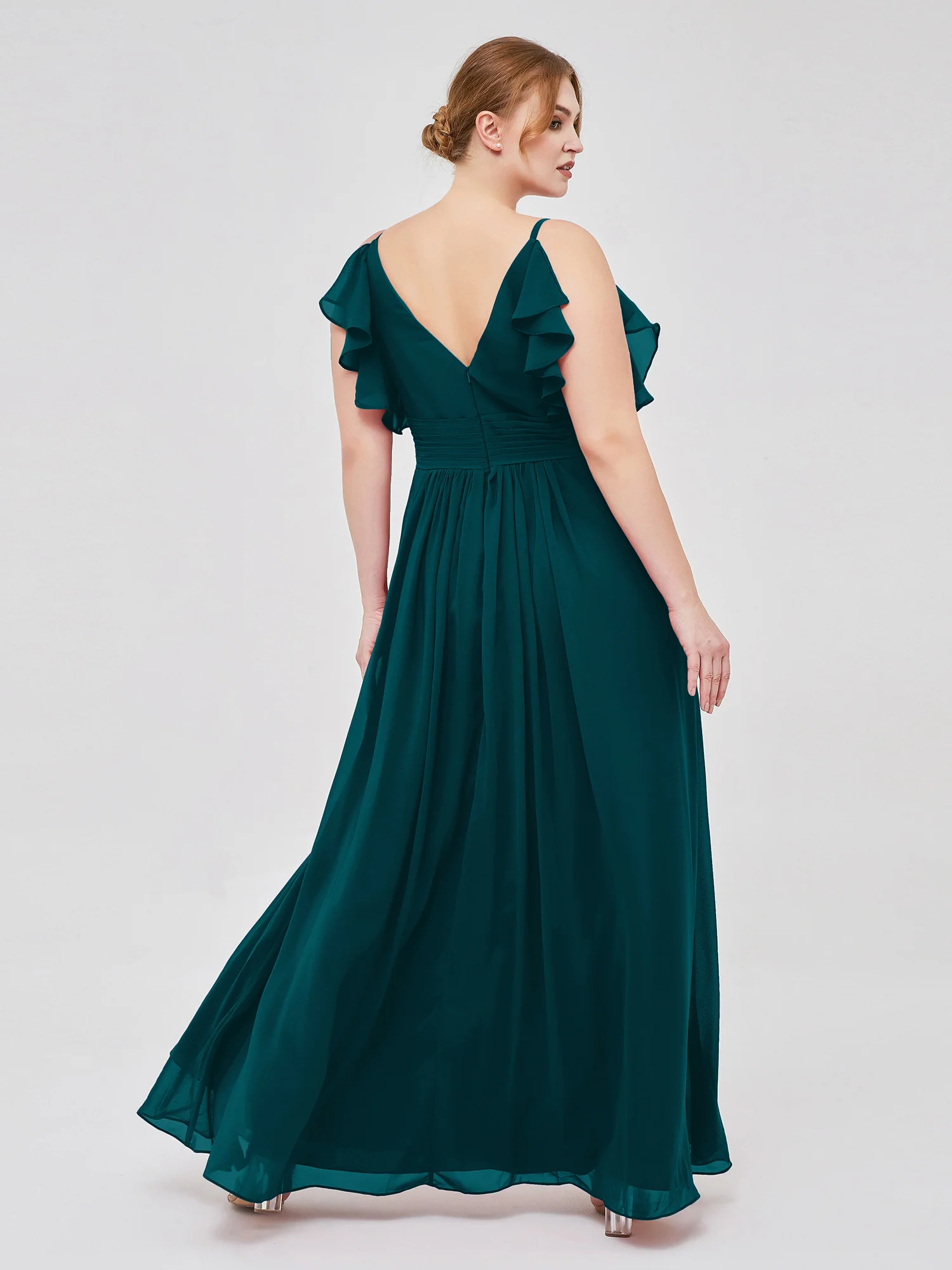 Spaghetti Strap Ruffles V-neck Chiffon Dresses Pine - Image 9