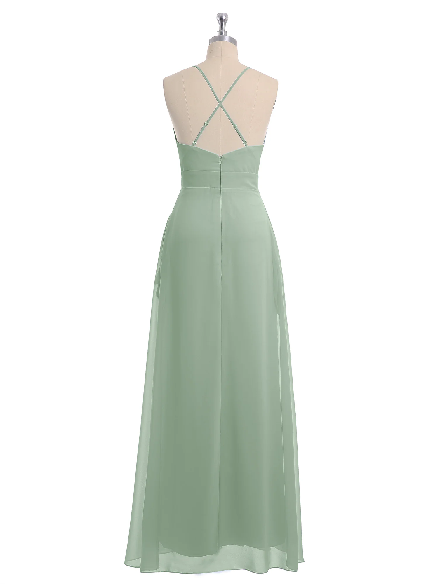 Spaghetti Strap V-neck Chiffon Gowns with Pocket-Agave - Image 5