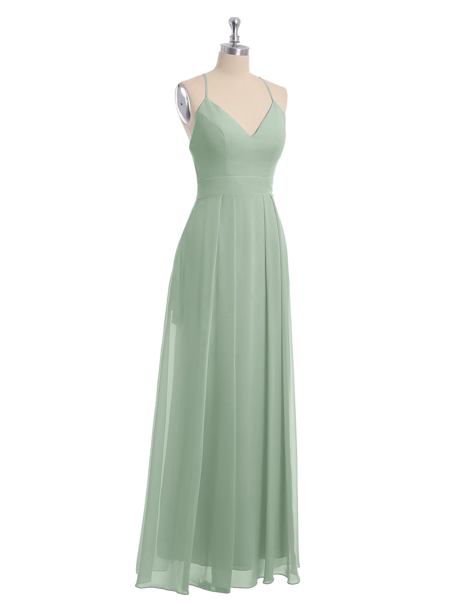 Spaghetti Strap V-neck Chiffon Gowns with Pocket-Agave - Image 6