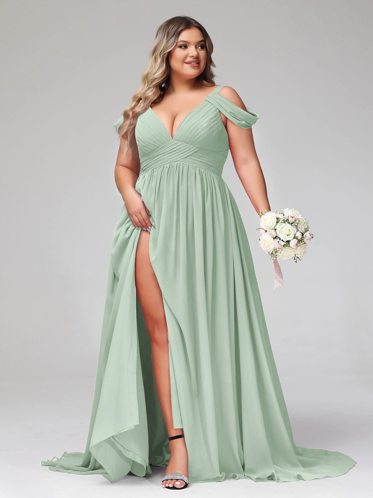 Deep V Neck Sexy Chiffon Dress with Slit-Agave - Image 10