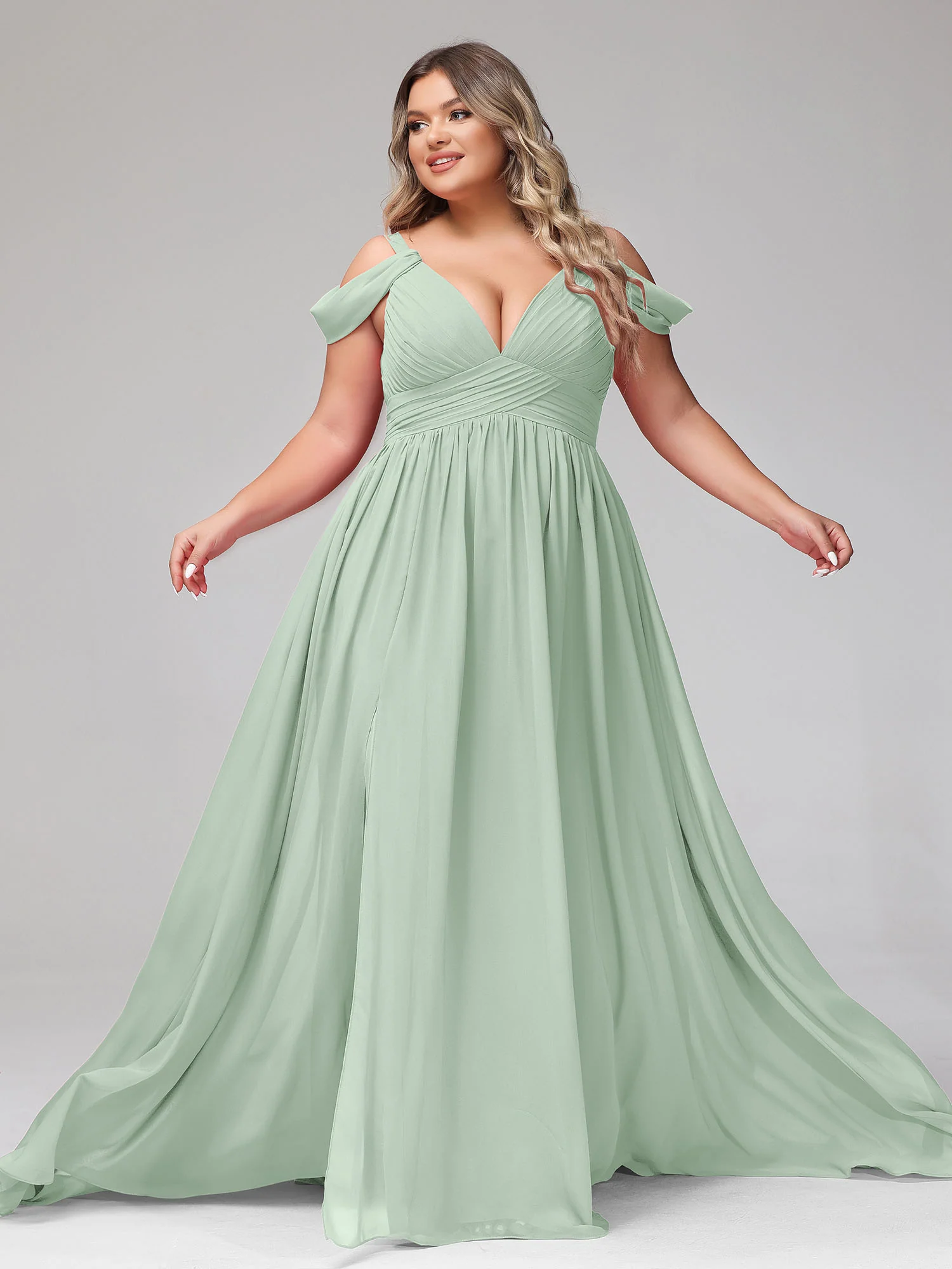 Deep V Neck Sexy Chiffon Dress with Slit-Agave - Image 12