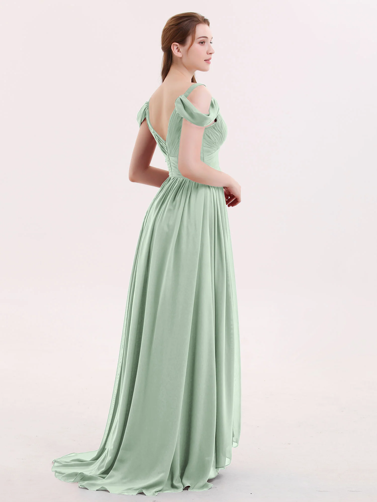 Deep V Neck Sexy Chiffon Dress with Slit-Agave - Image 2